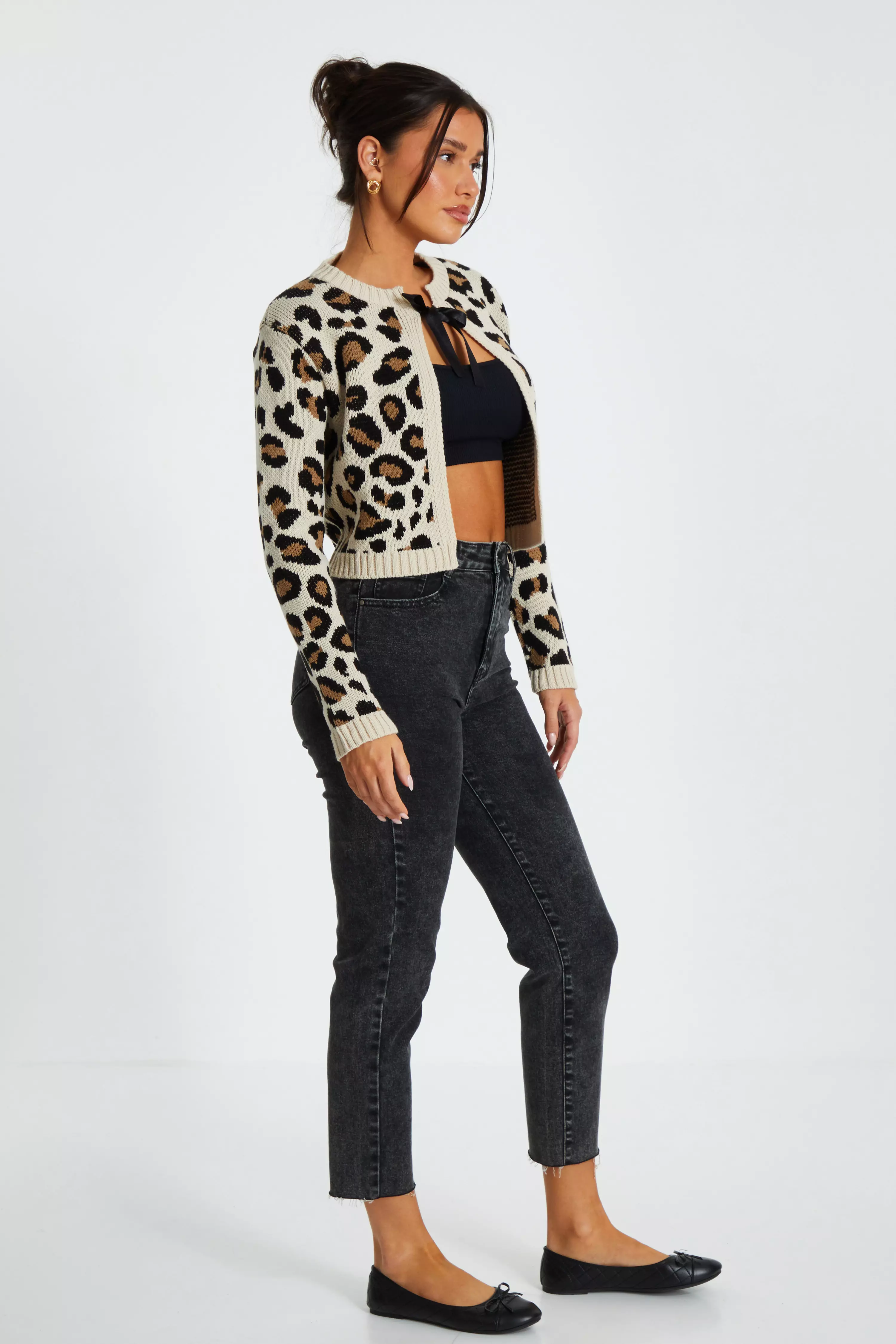 Cream Leopard Print Knit Cardigan 