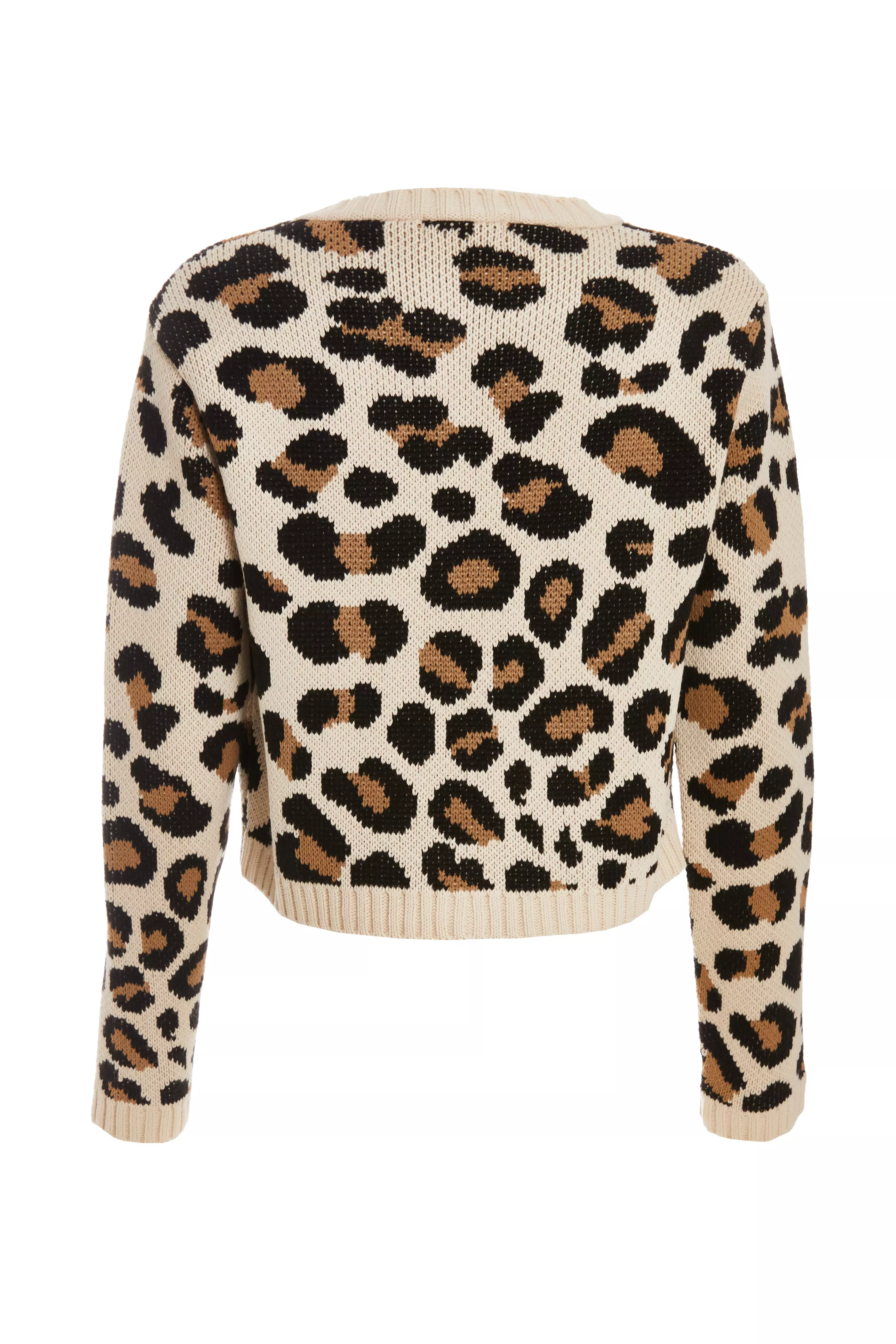 Cream Leopard Print Knit Cardigan 