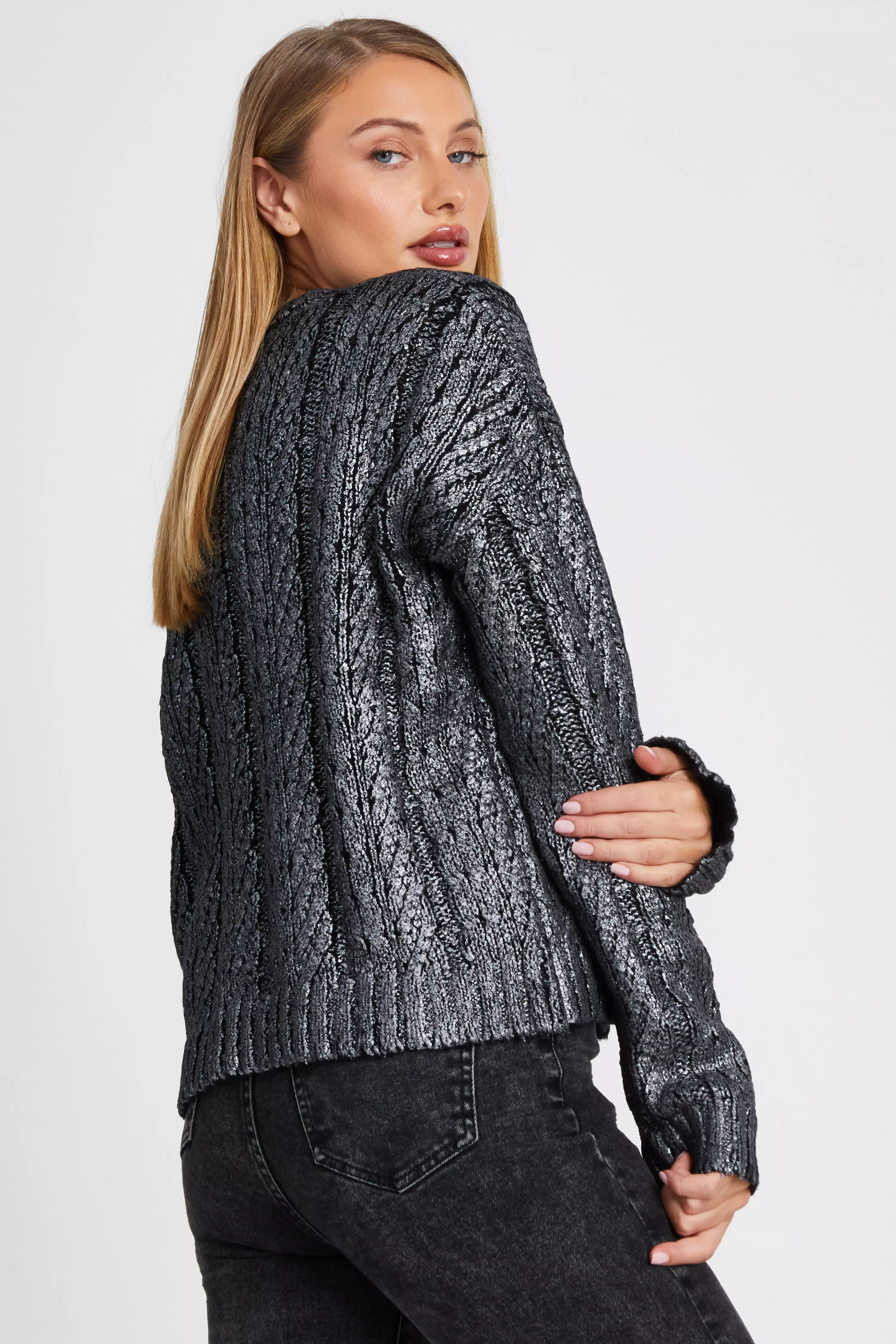 Black Metallic Cable Knit Jumper