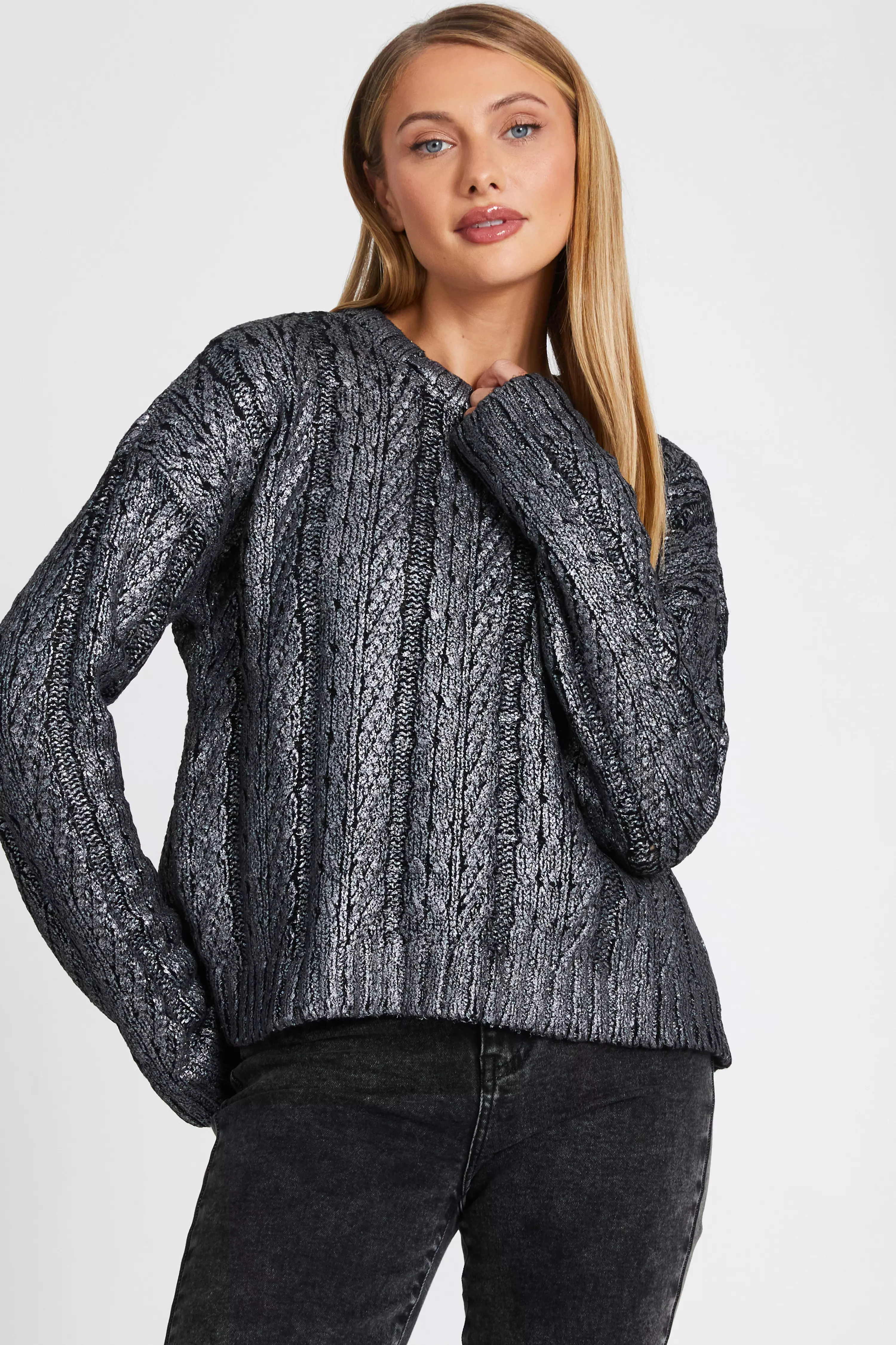 Black Metallic Cable Knit Jumper