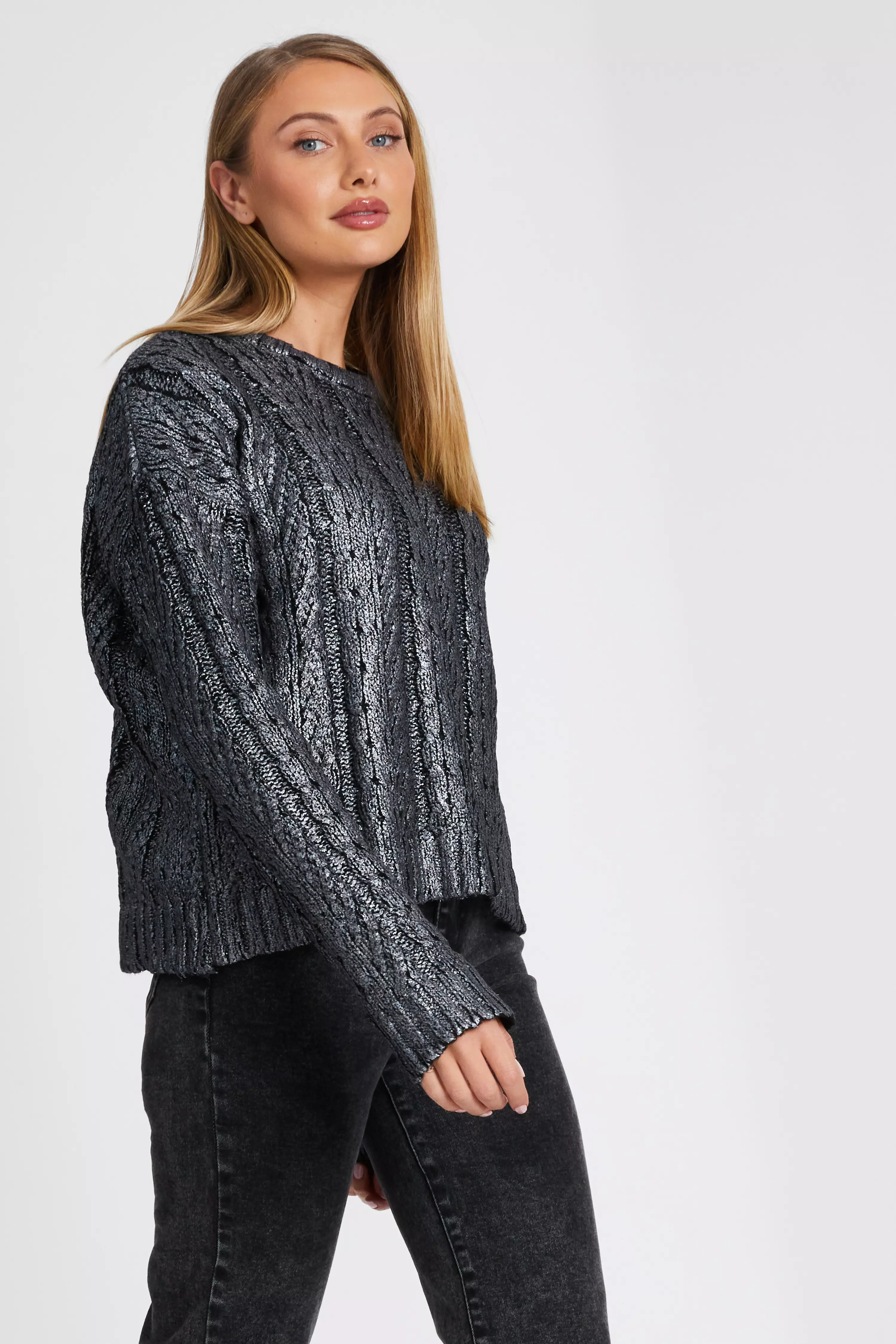 Black Metallic Cable Knit Jumper