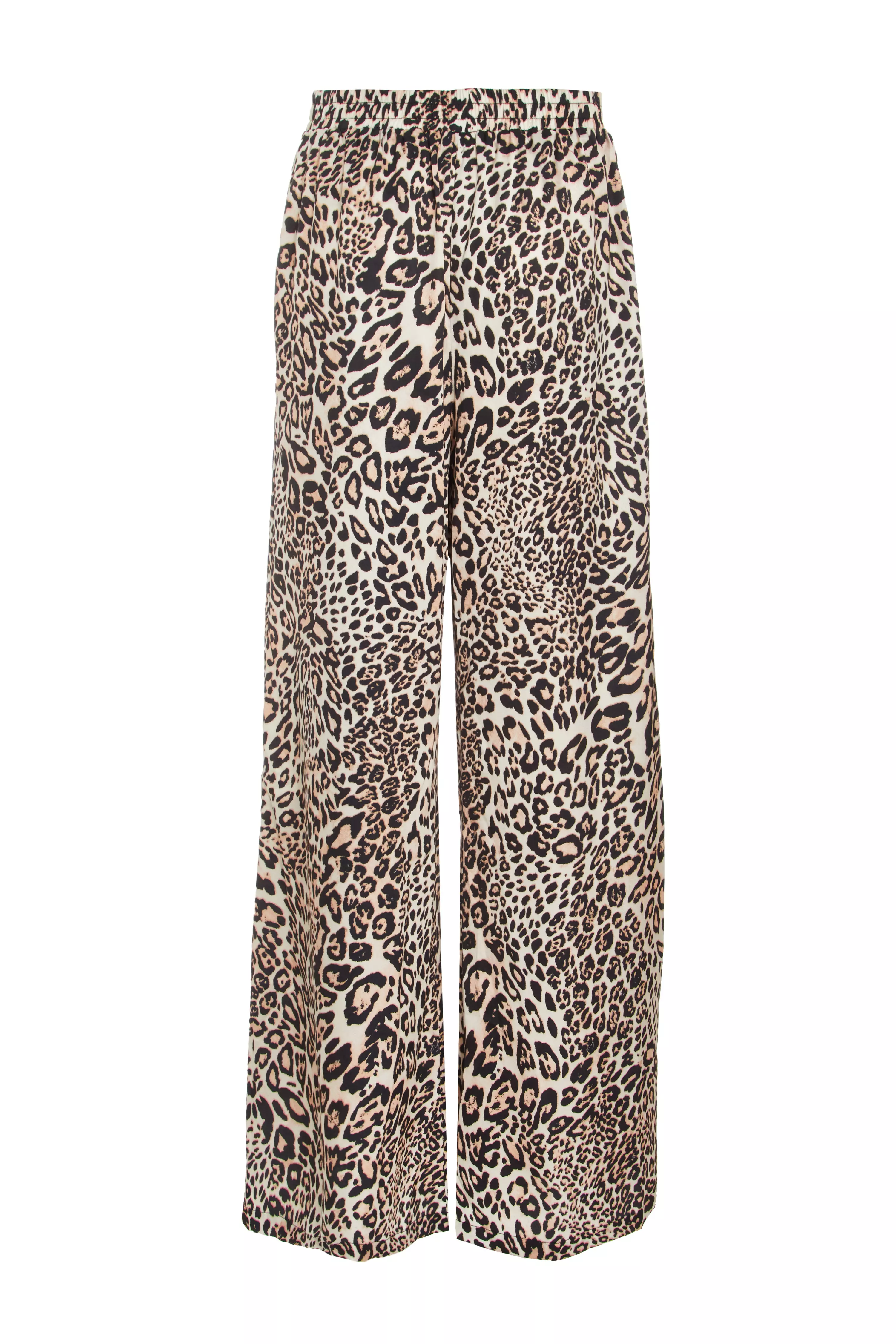 Stone Leopard Print Woven Trousers