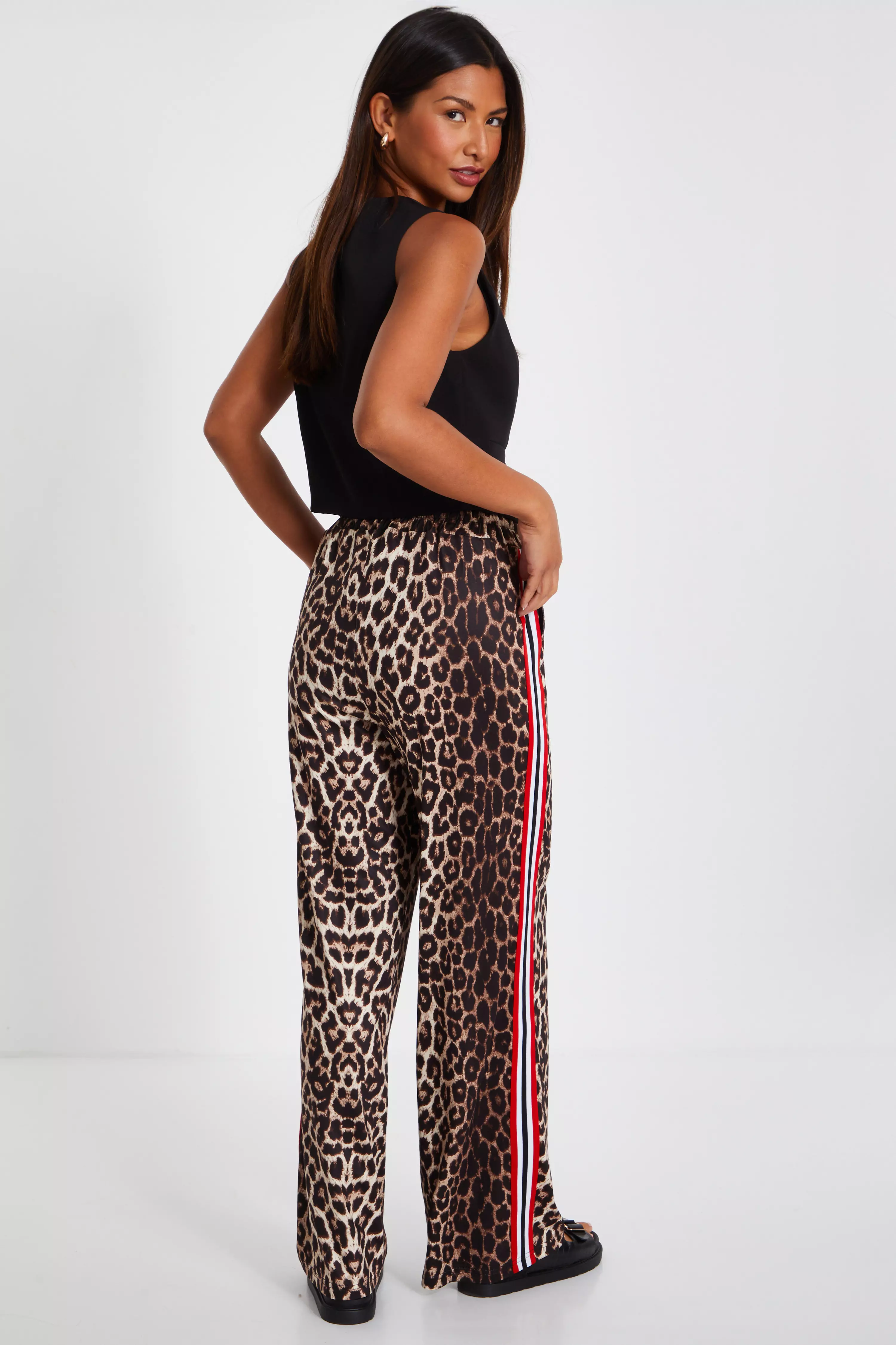 Stone Animal Print Wide Leg Joggers