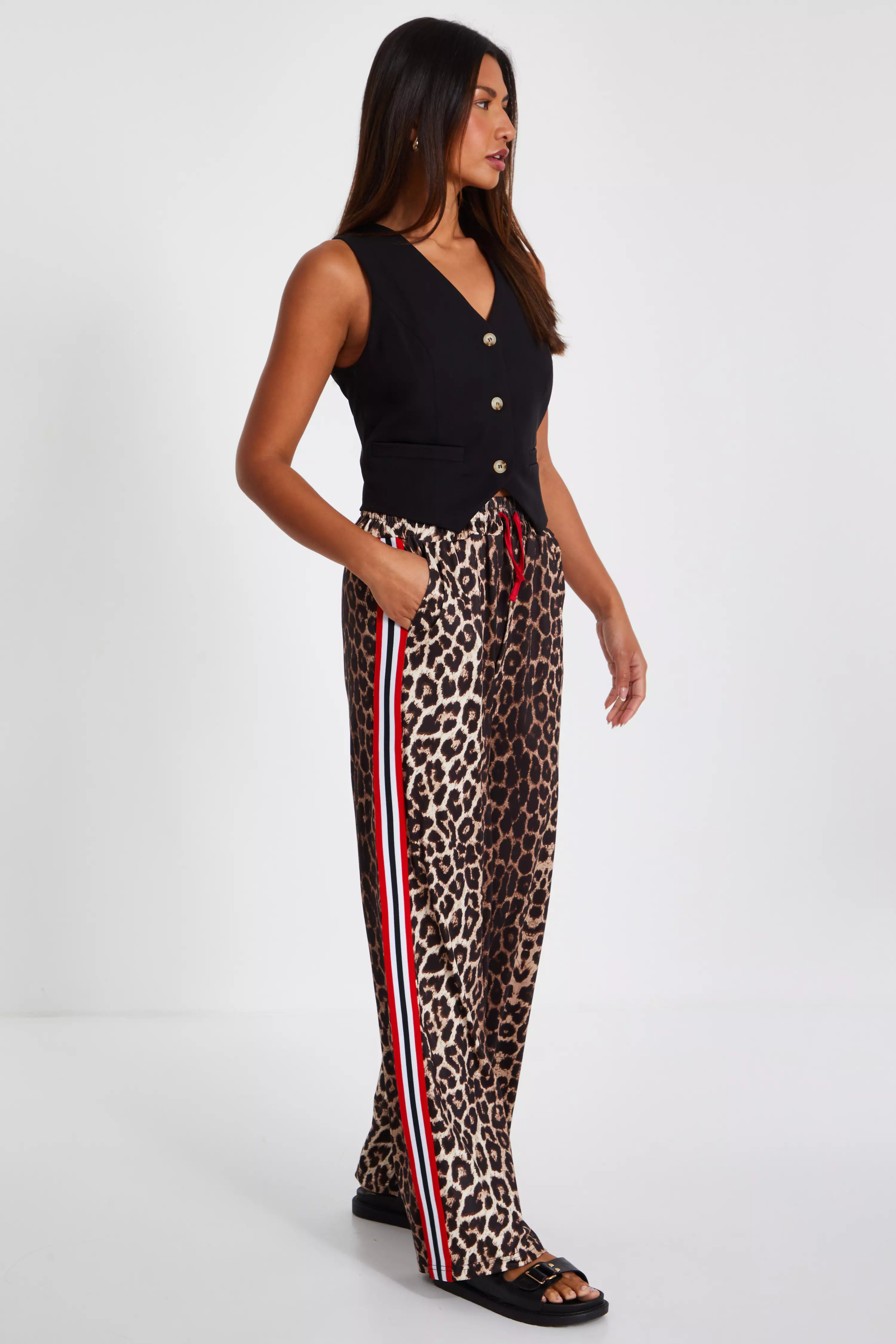 Stone Animal Print Wide Leg Joggers