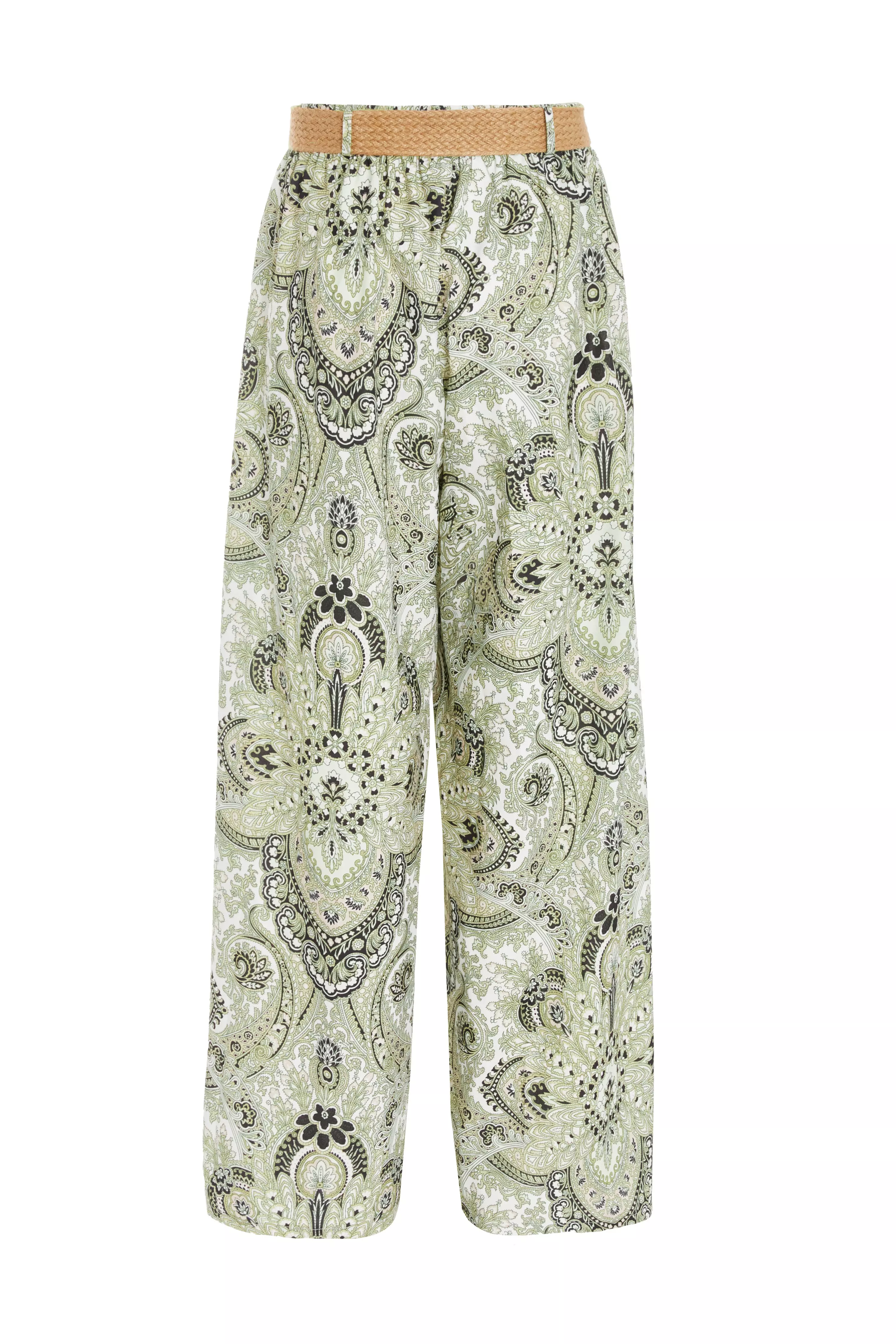 Paisley Print Belted Wide Leg Trousers