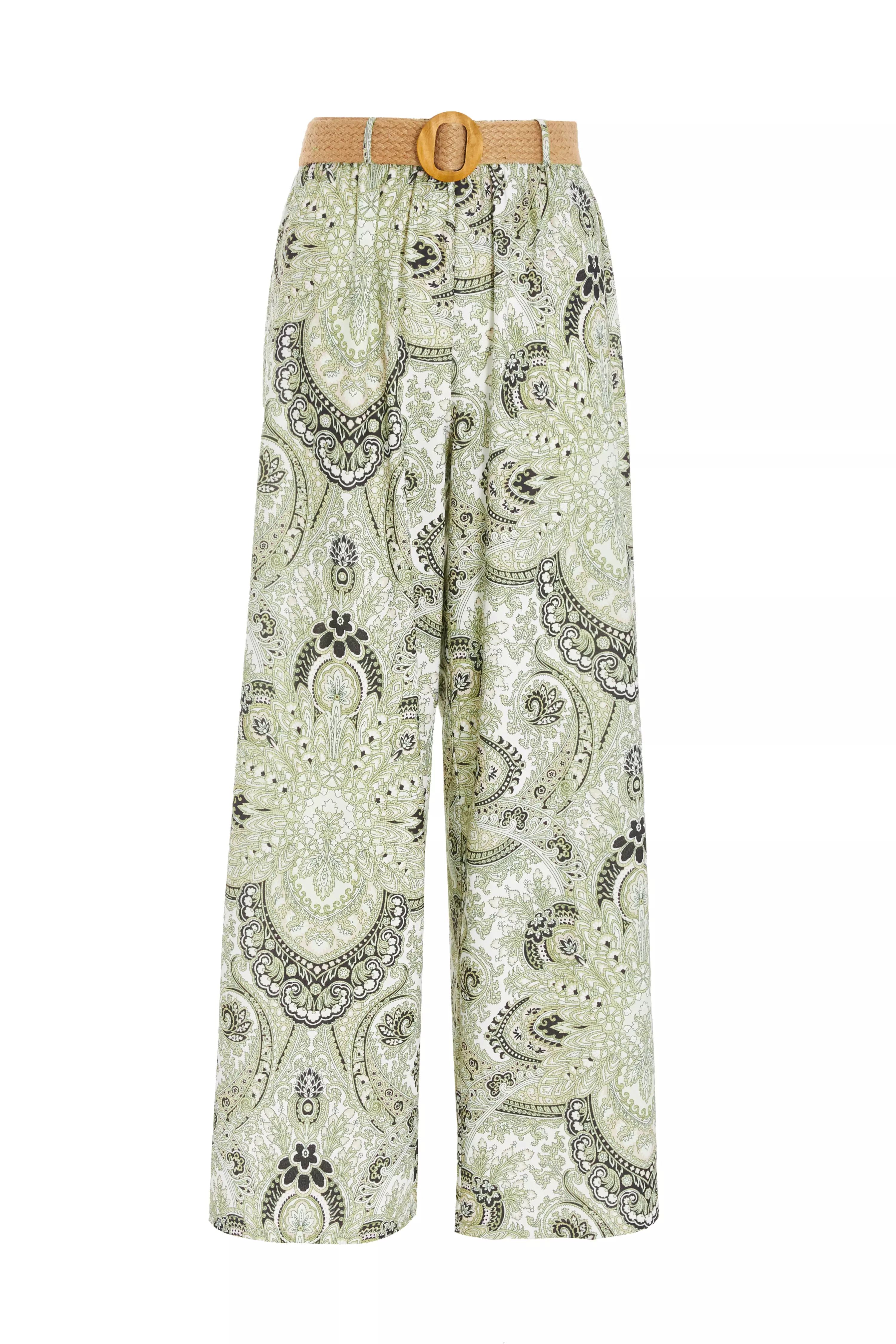 Paisley Print Belted Wide Leg Trousers