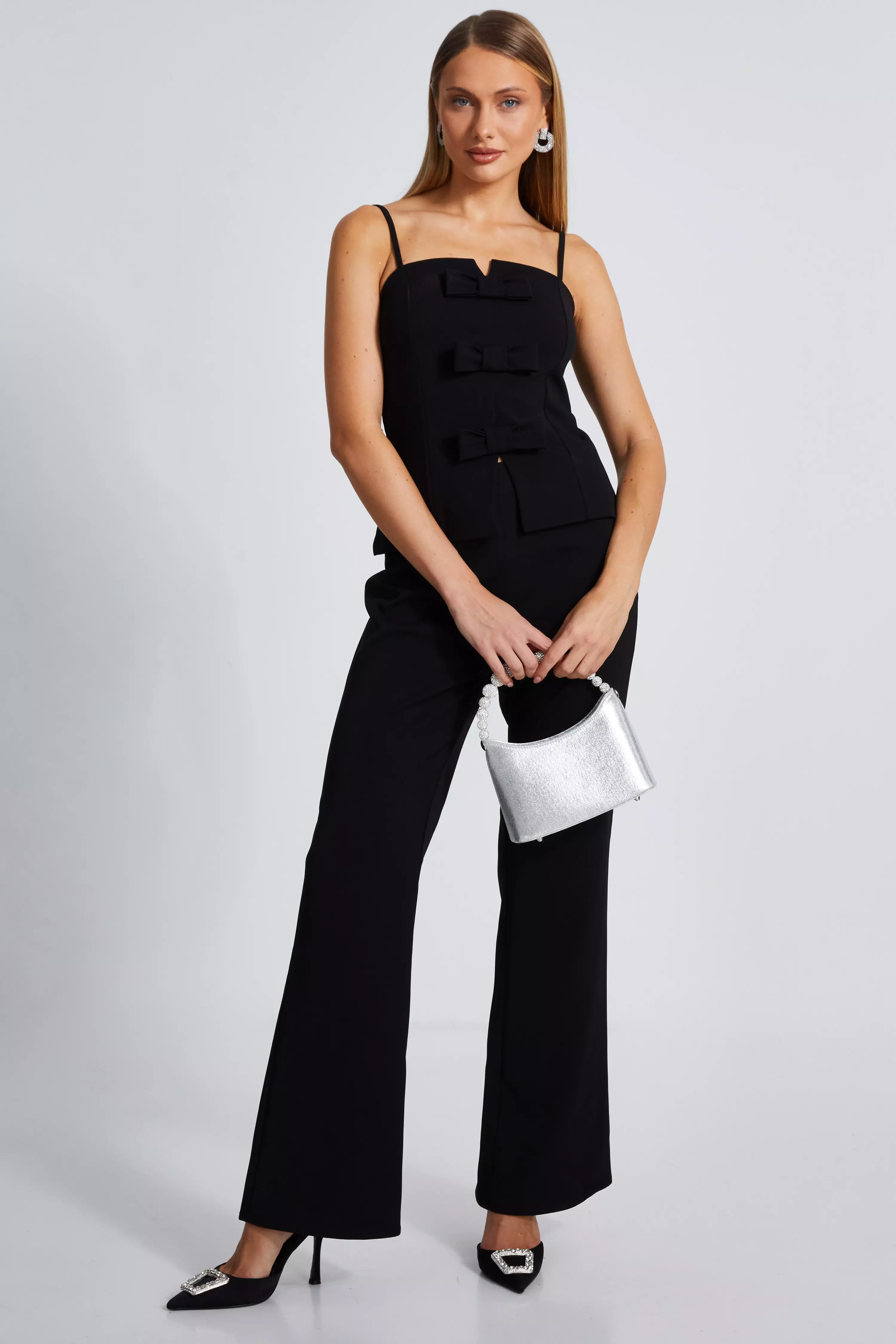 Black Woven High Waisted Trousers