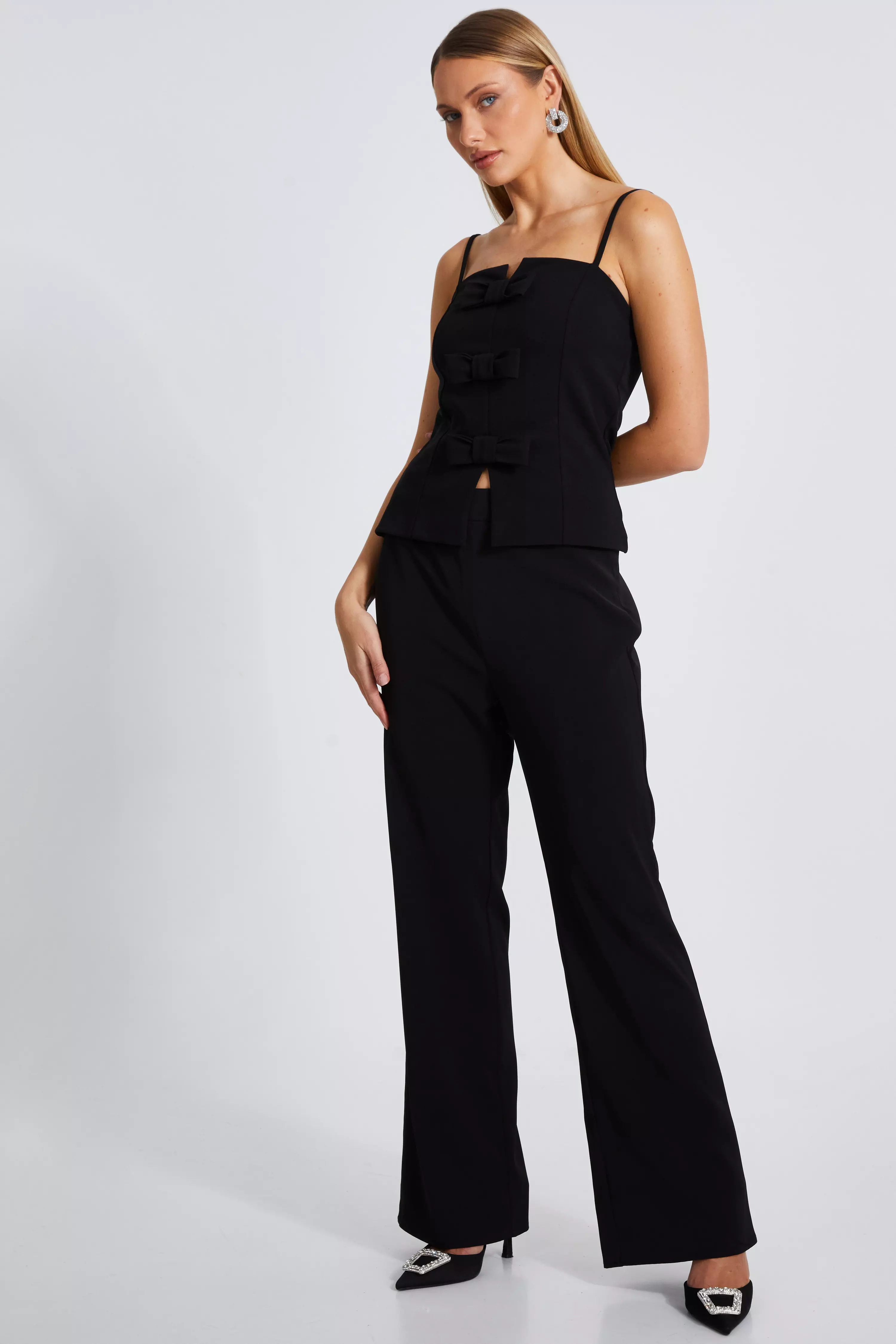 Black Woven High Waisted Trousers