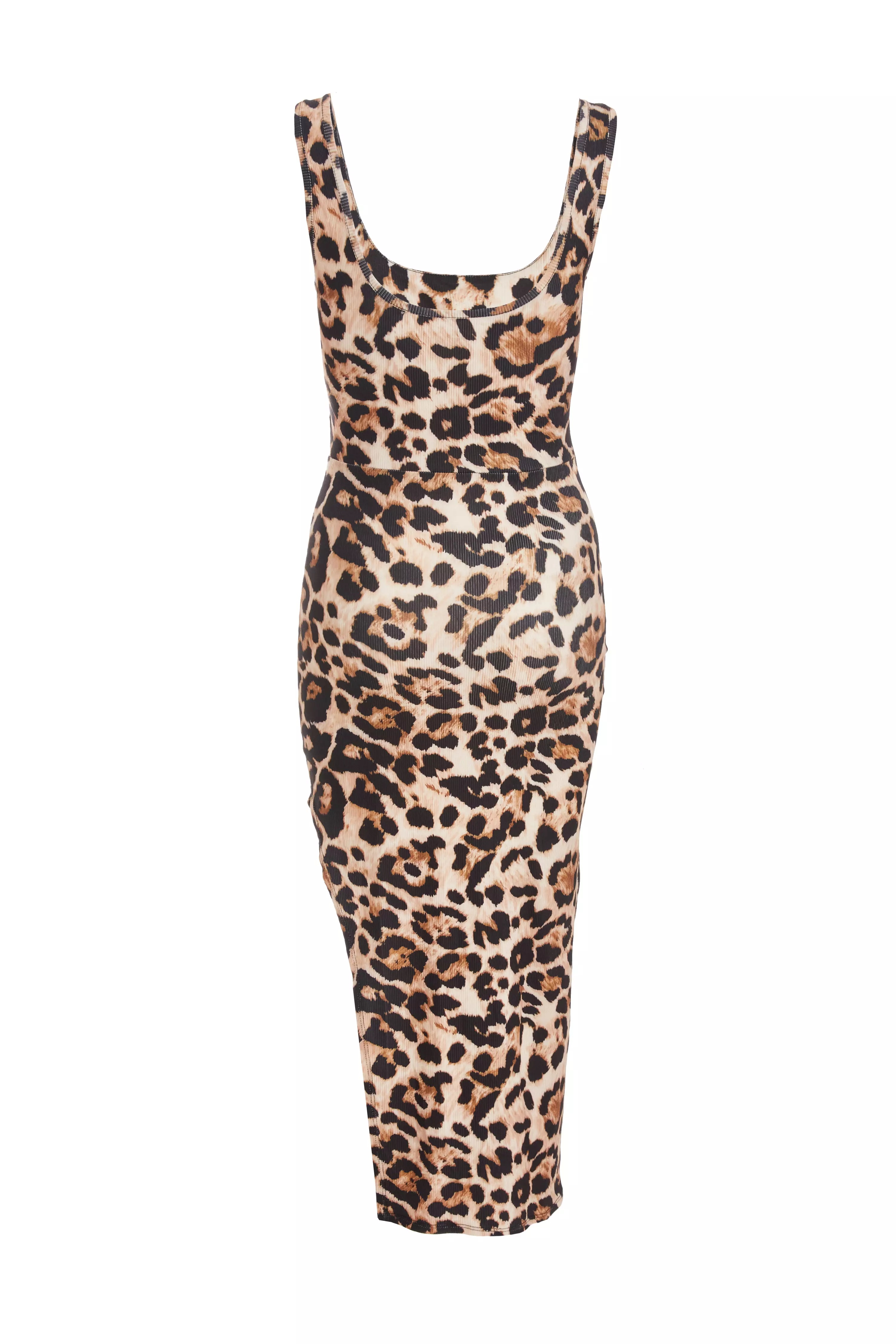 Stone Leopard Print Bodycon Midi Dress