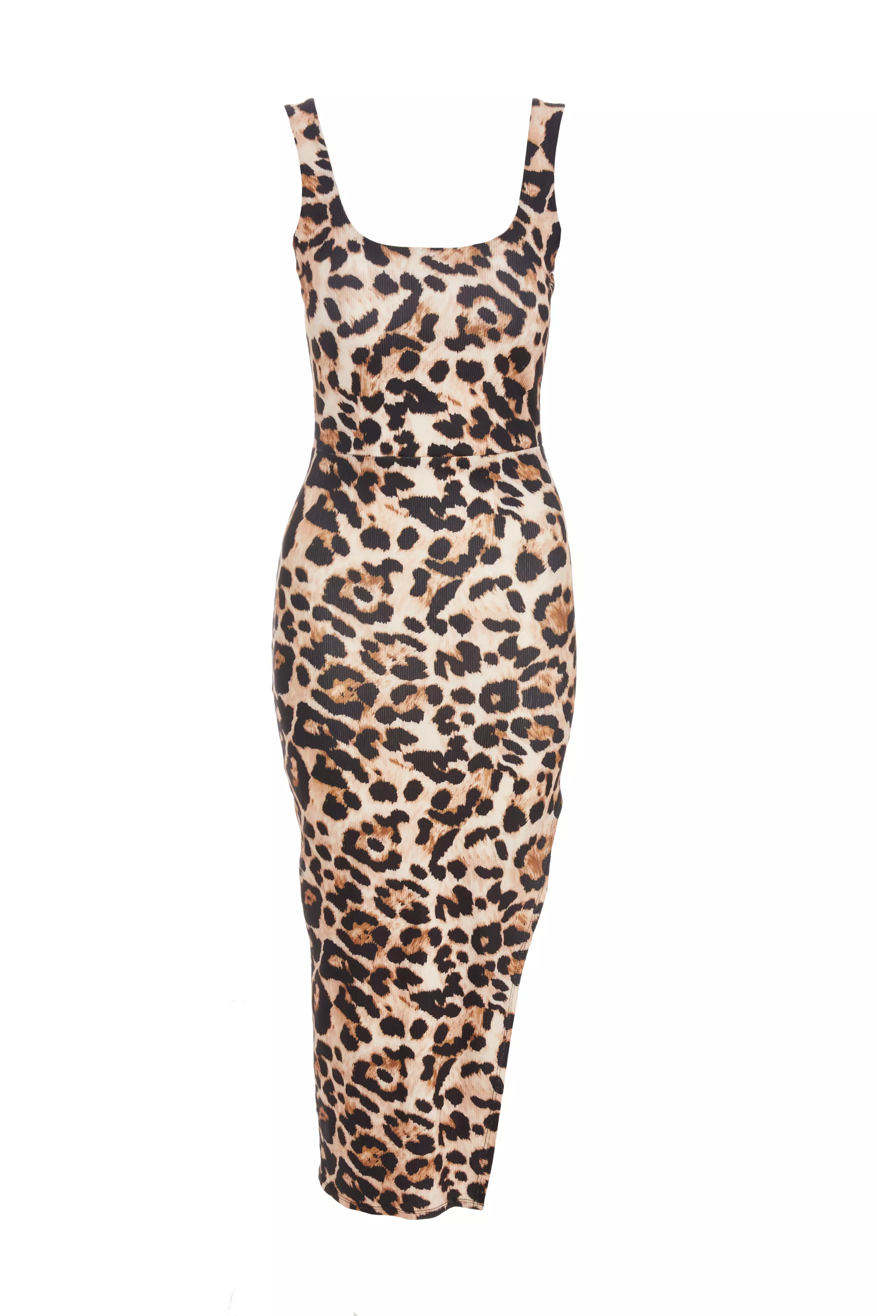 Stone Leopard Print Bodycon Midi Dress