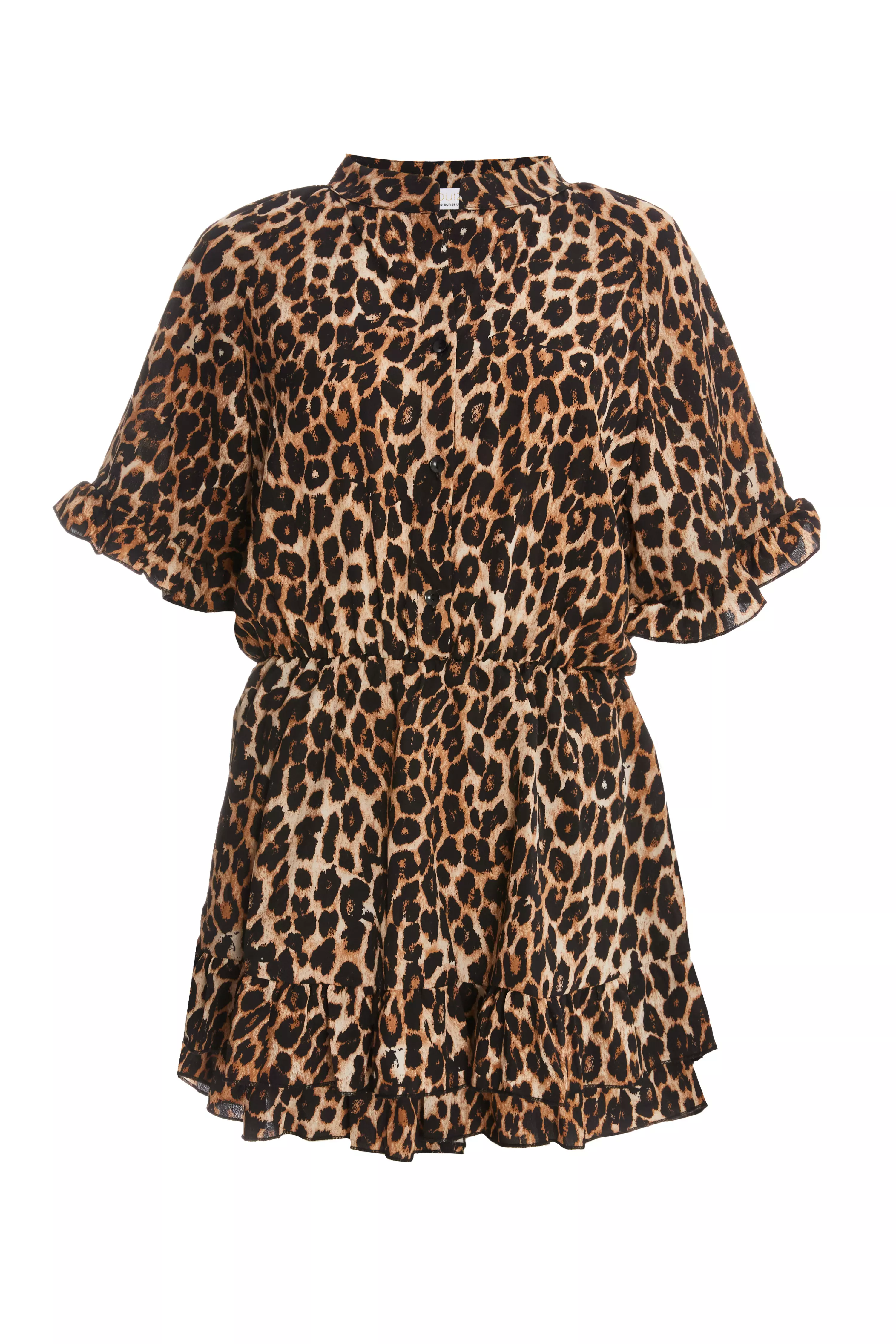 Stone Leopard Print Button Up Playsuit