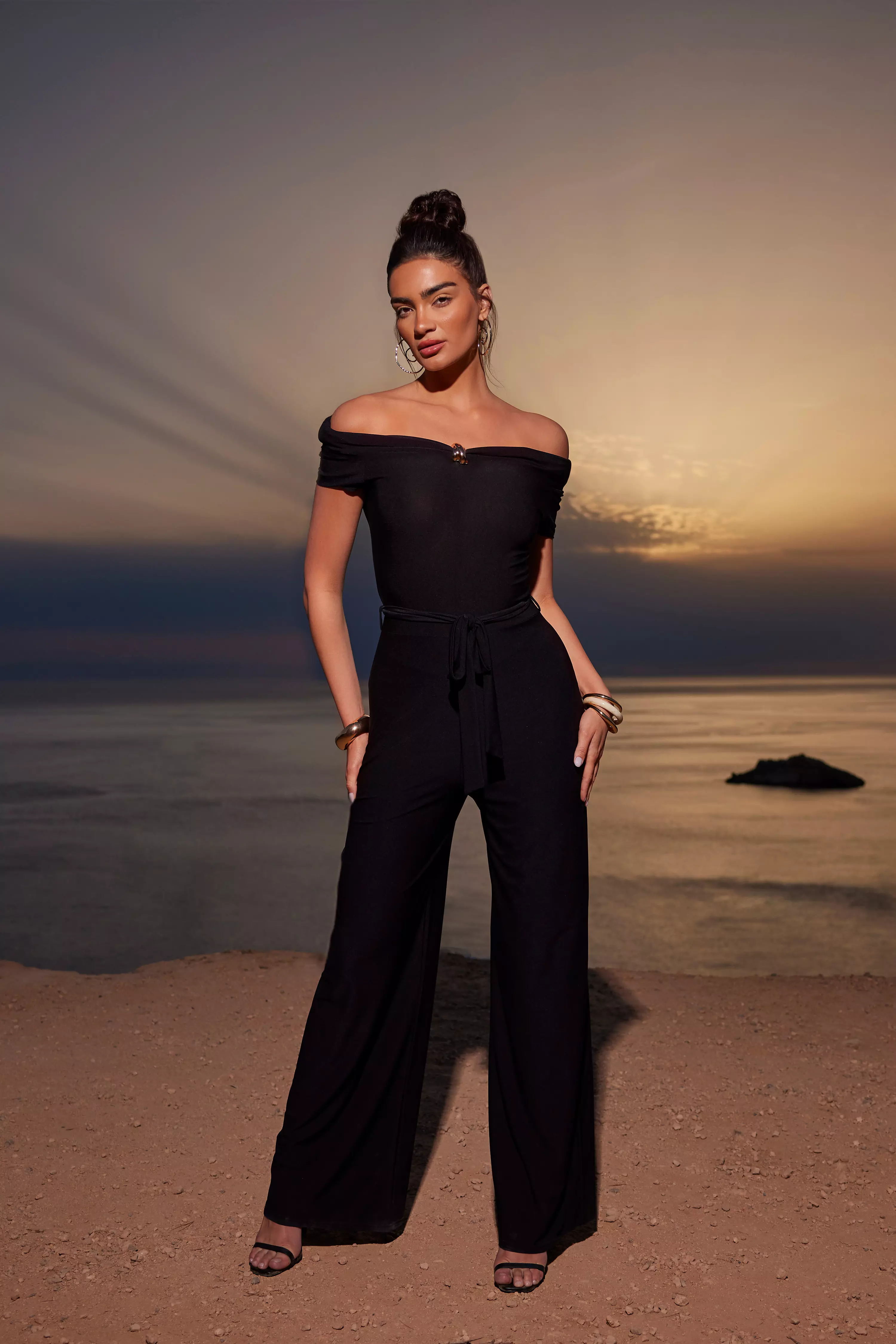 Black Bardot Palazzo Jumpsuit