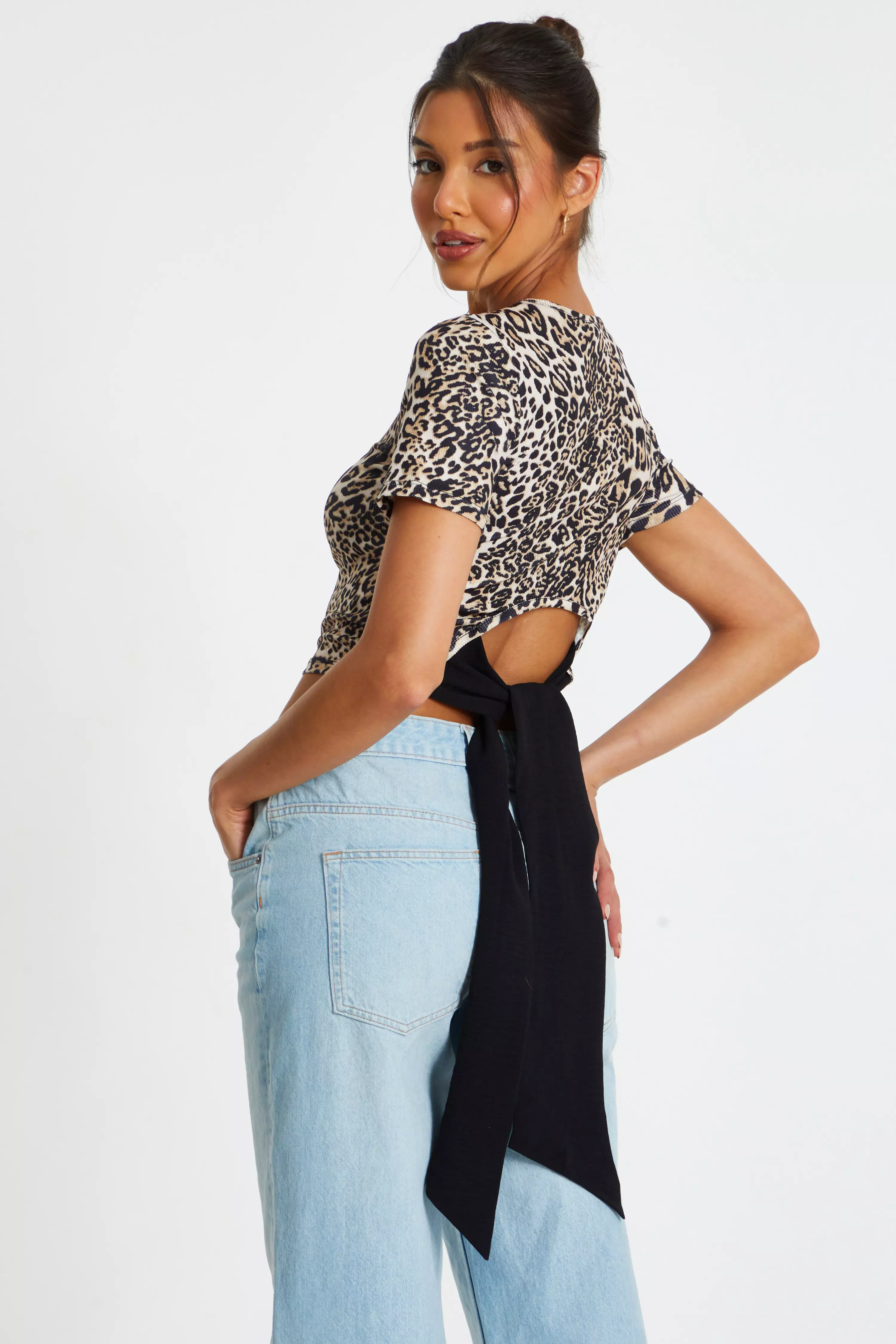 Stone Leopard Print Cropped T-shirt