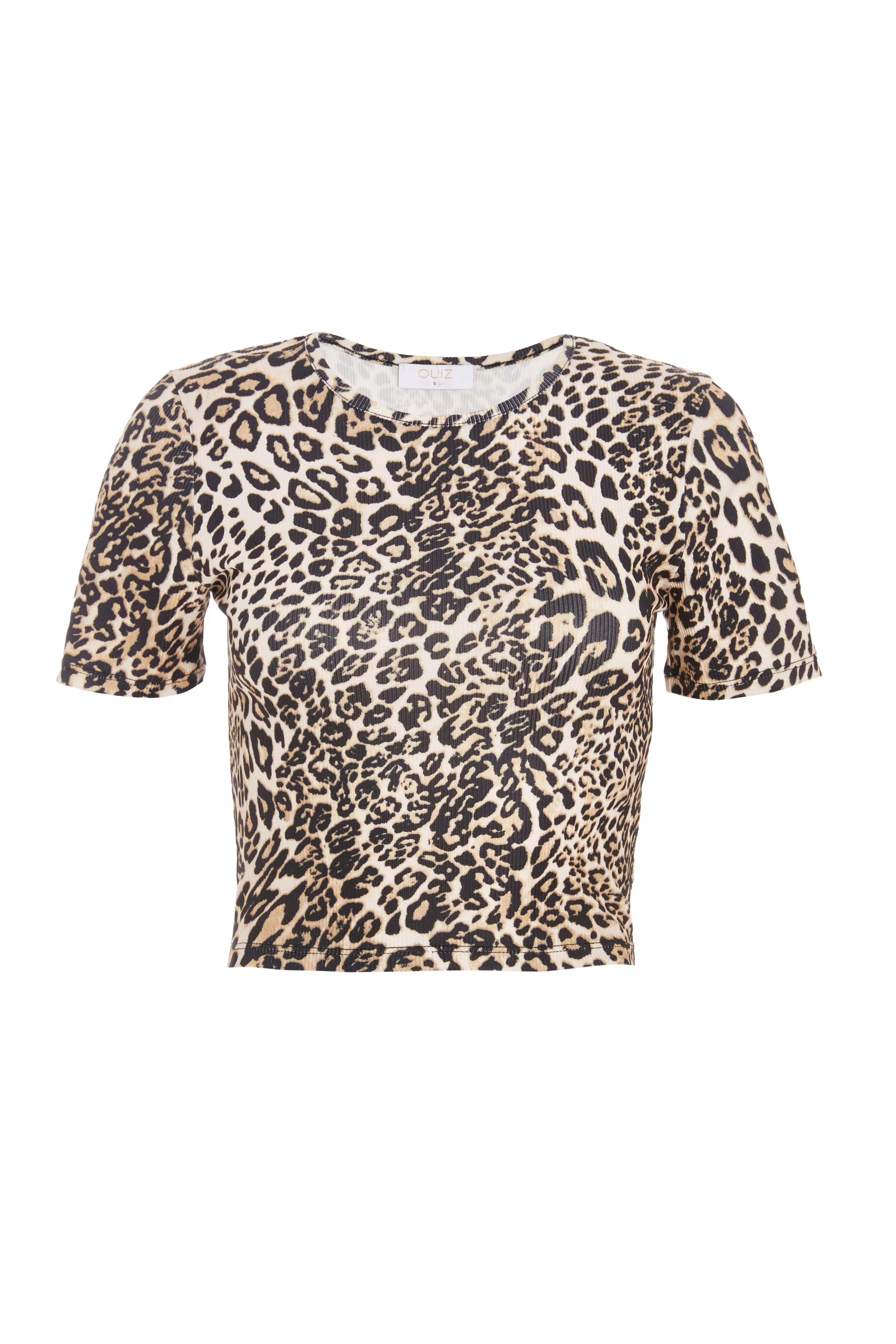 Stone Leopard Print Cropped T-shirt