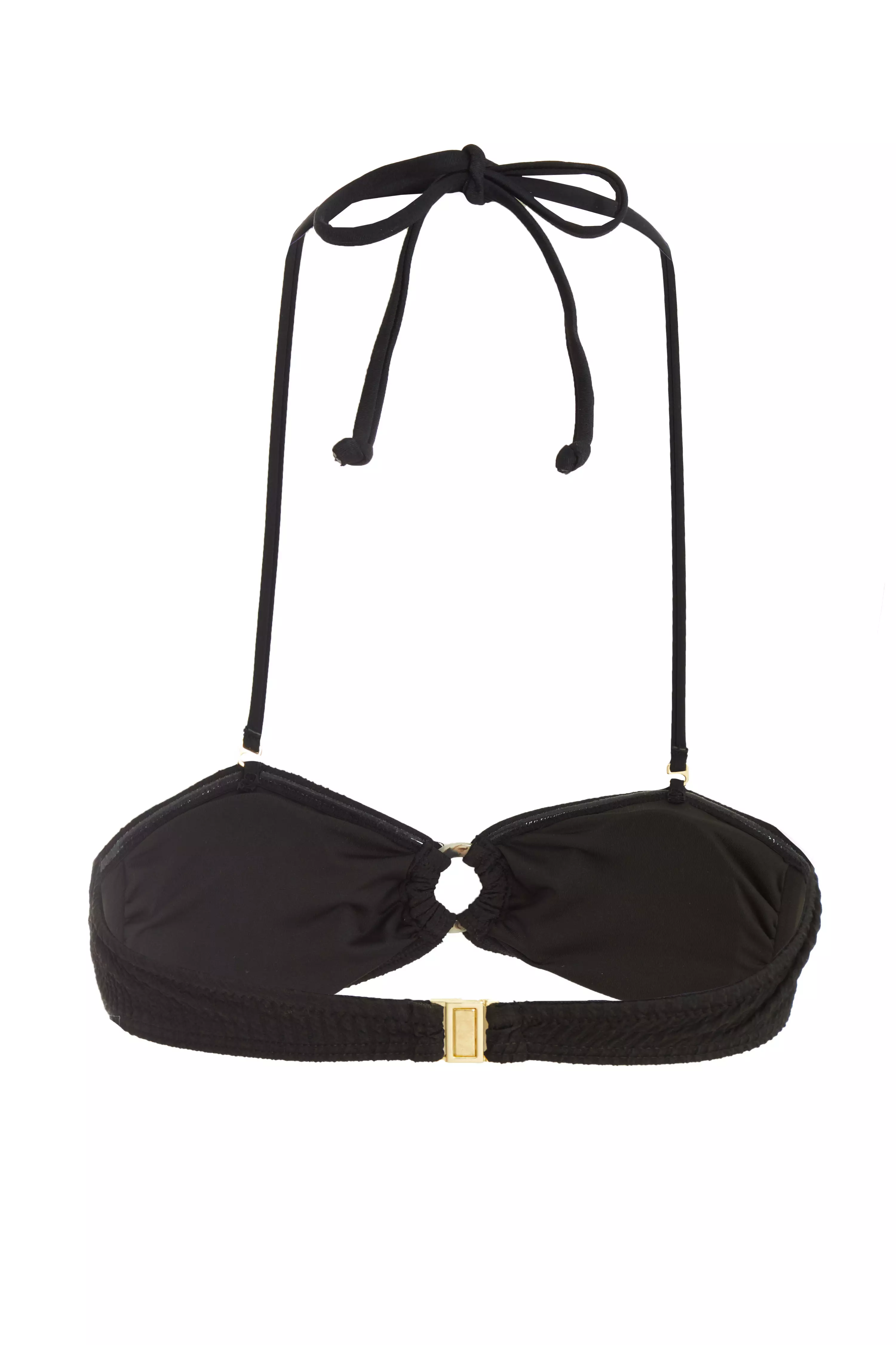 Black Crinkle Ring Bikini Top