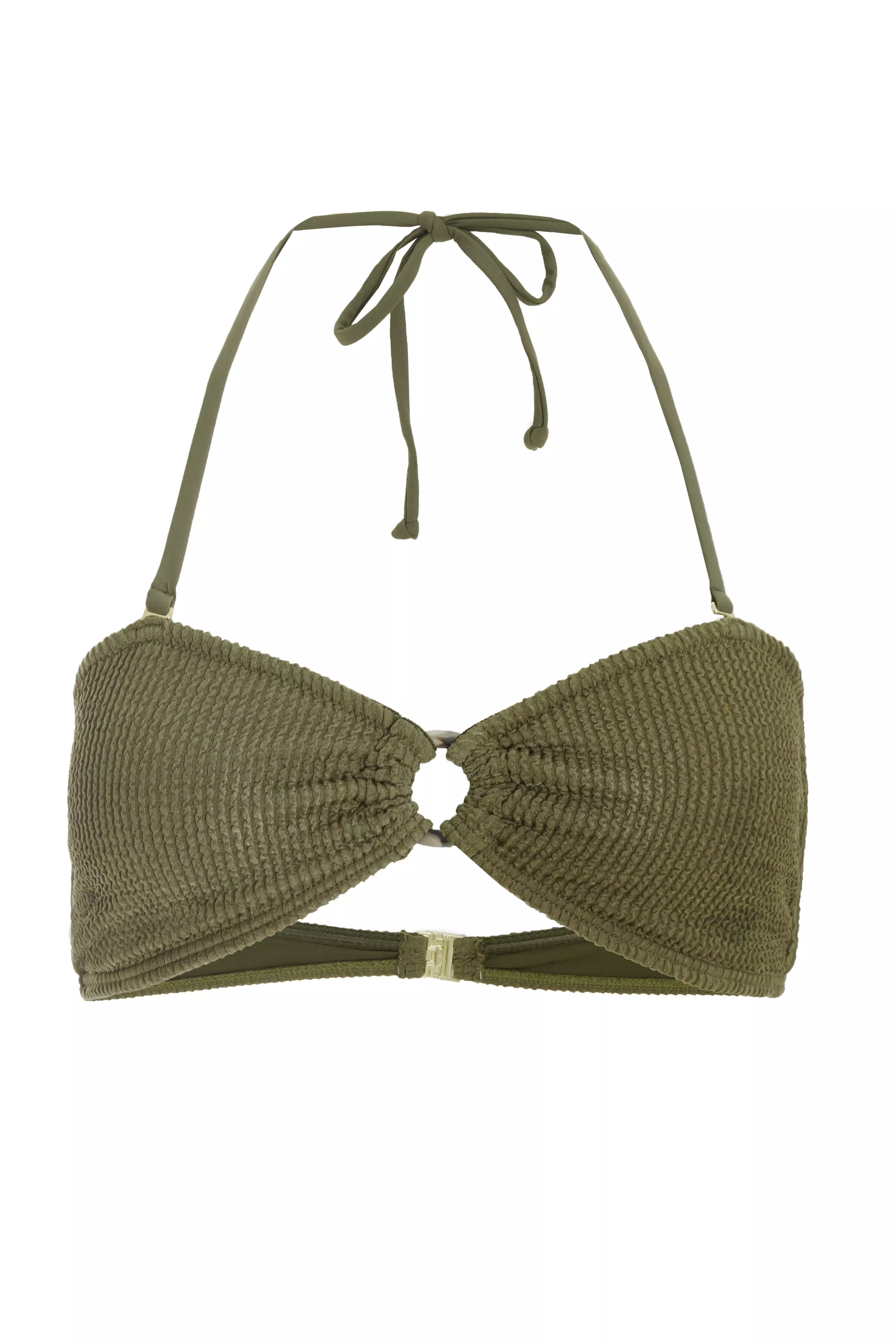 Khaki Crinkle Ring Bikini Top