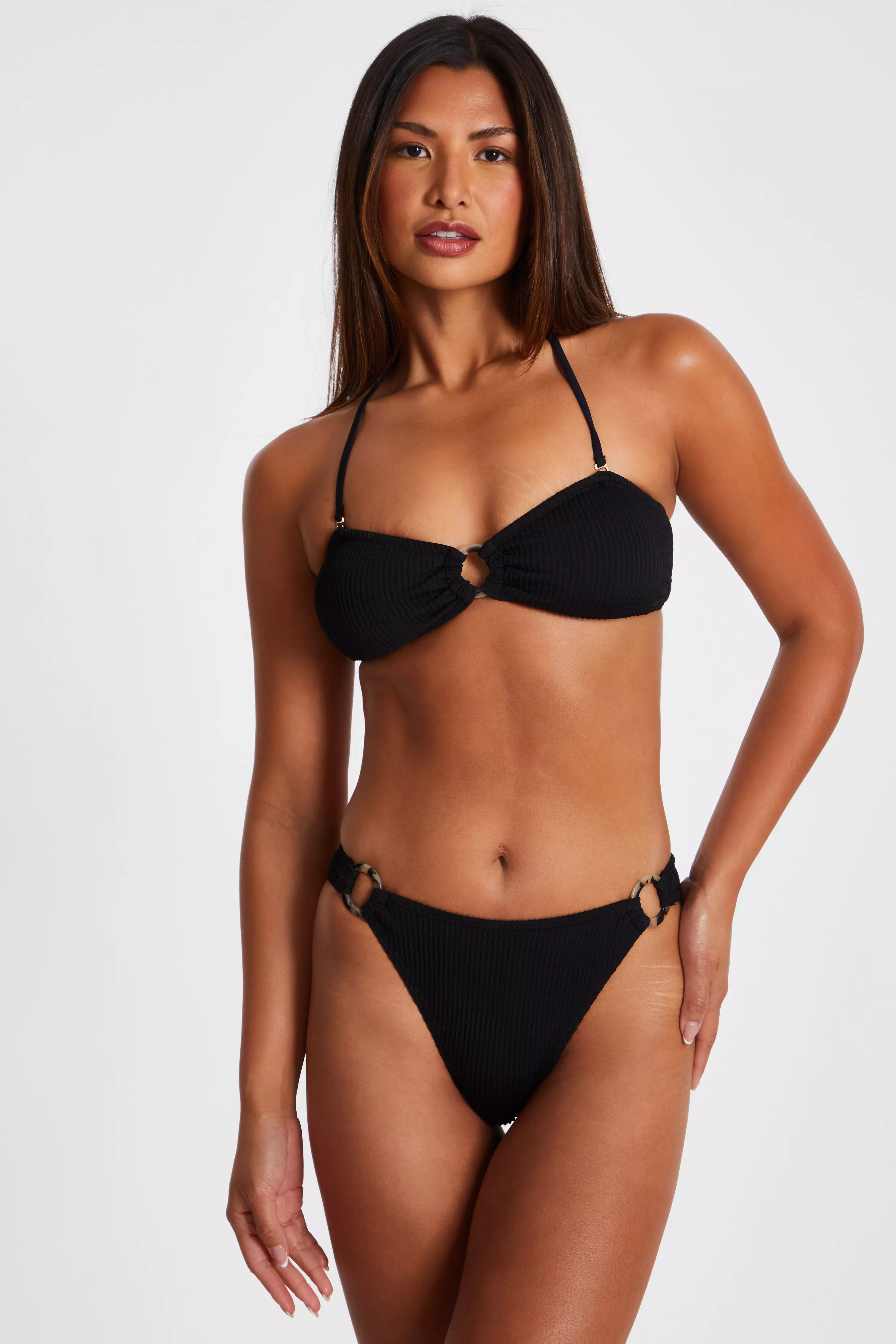 Black Crinkle Ring Bikini Bottoms