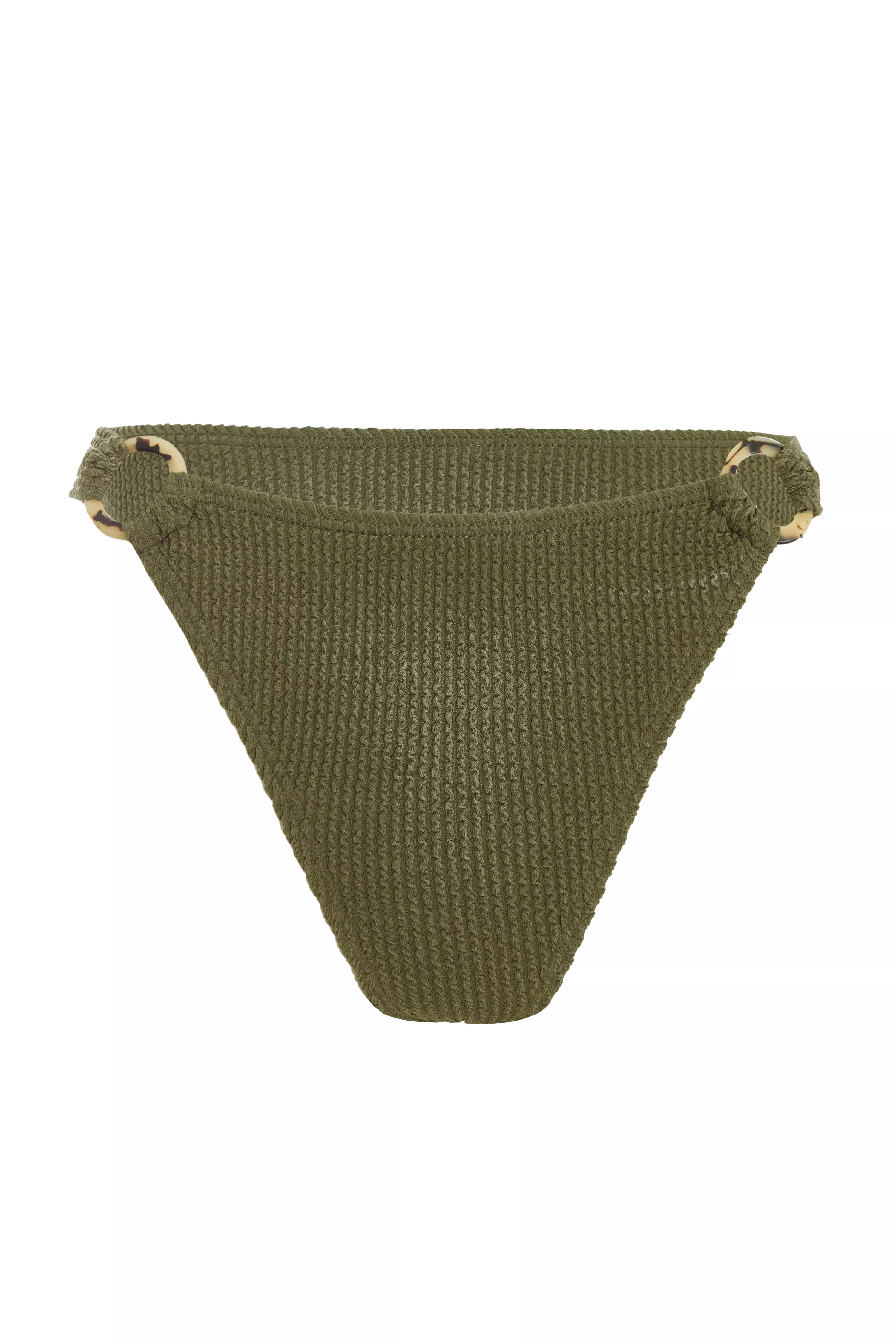 Khaki Crinkle Ring Bikini Bottoms