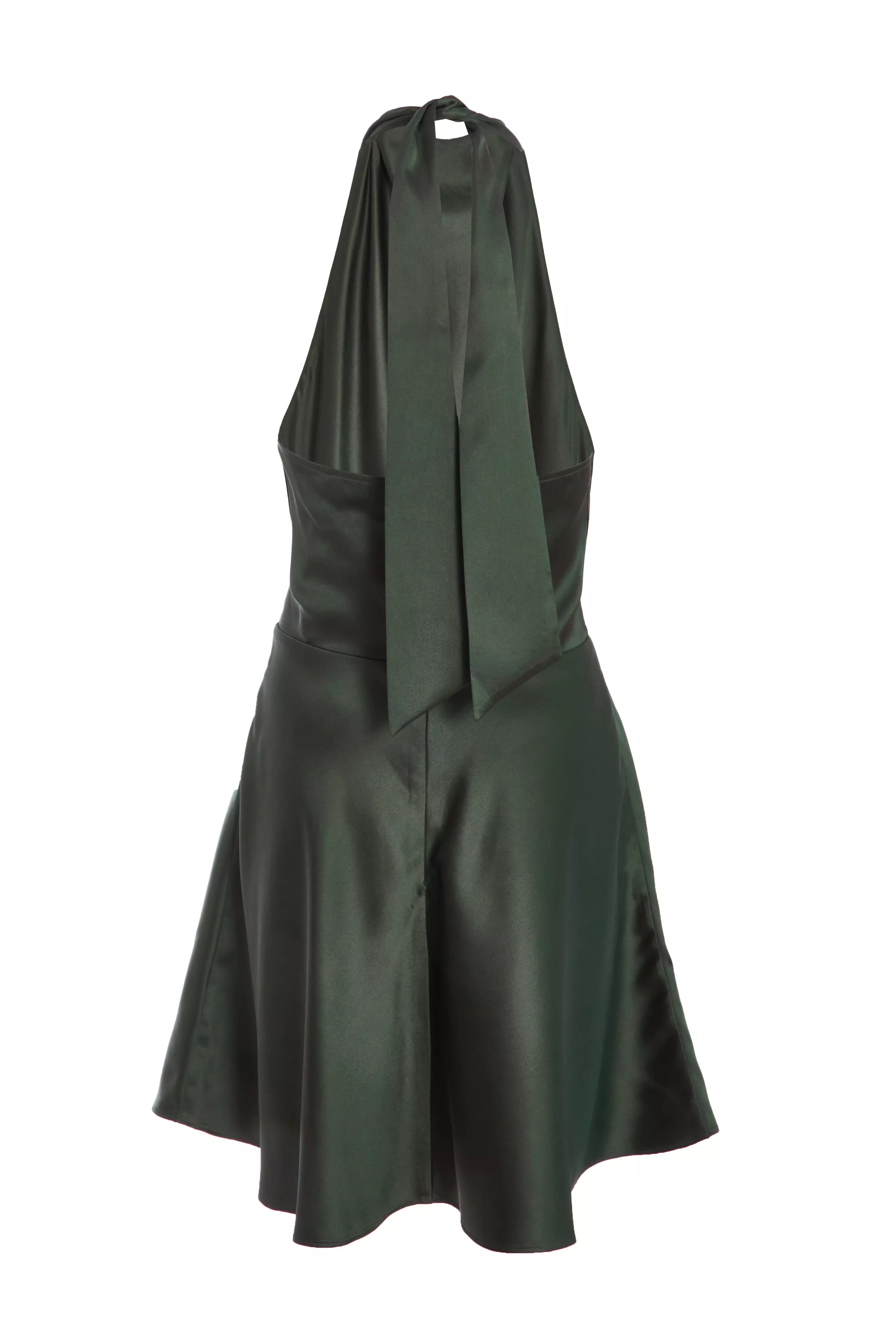 Dark Green Satin Mini Skater Dress