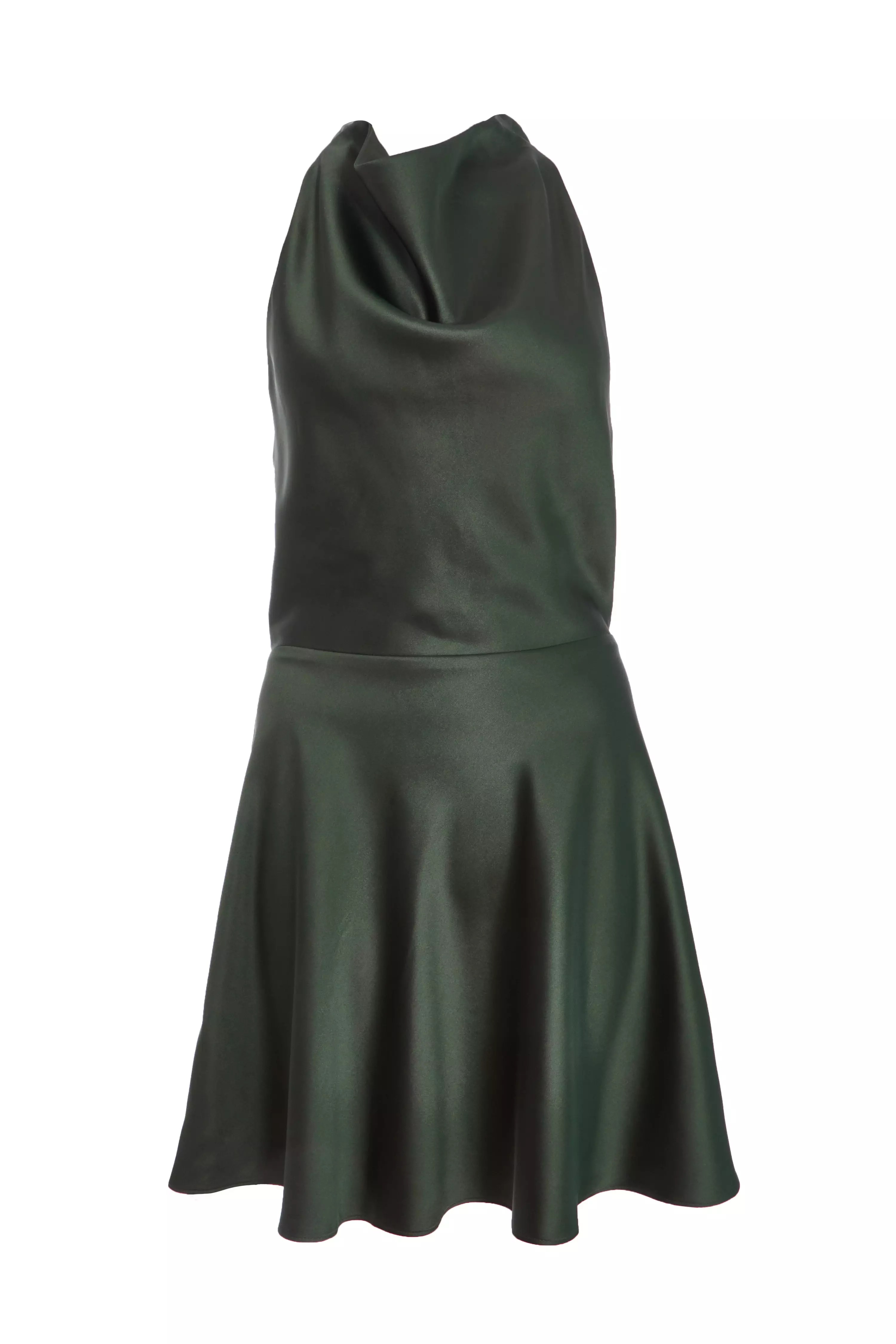 Dark Green Satin Mini Skater Dress