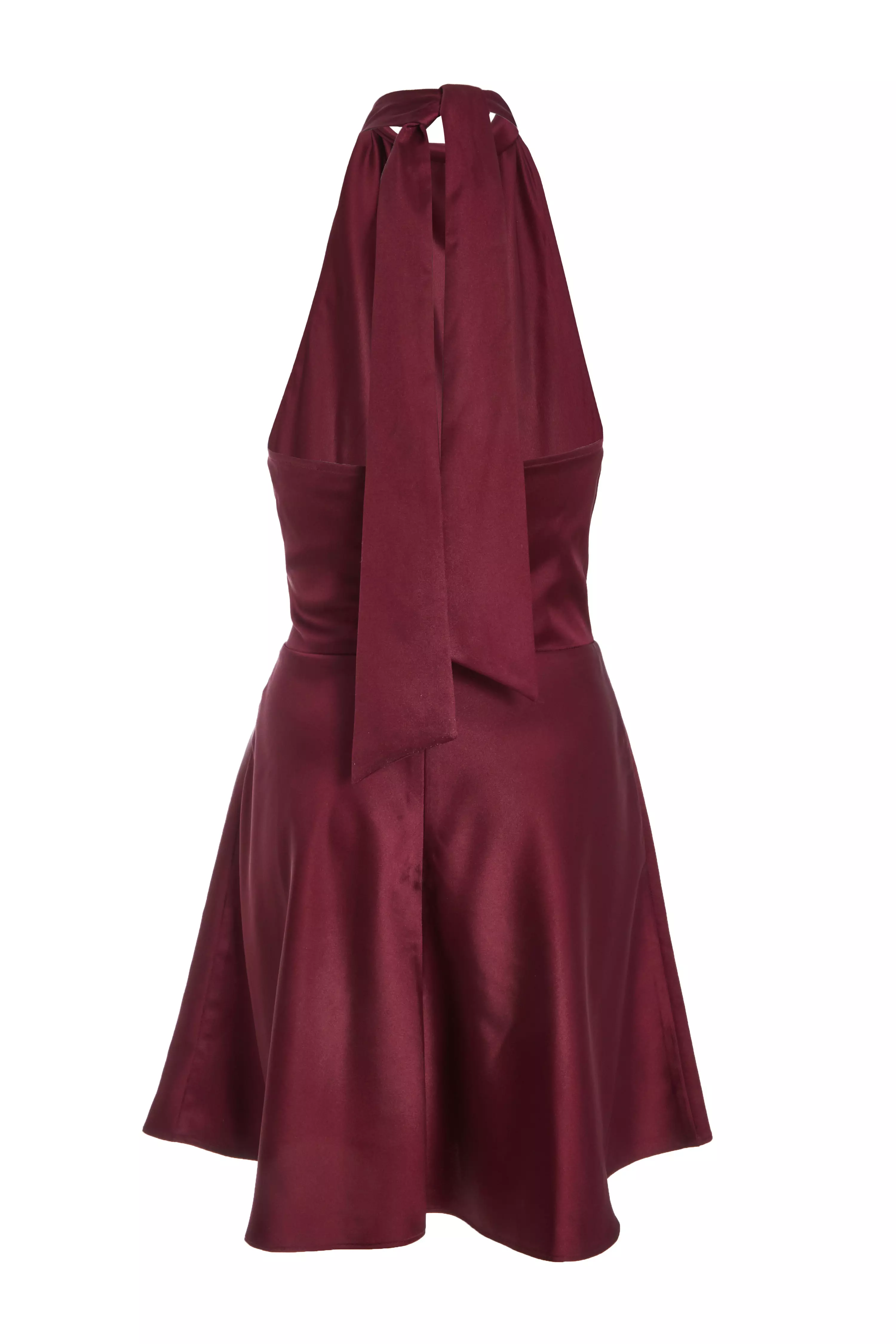 Dark Red Satin Mini Skater Dress