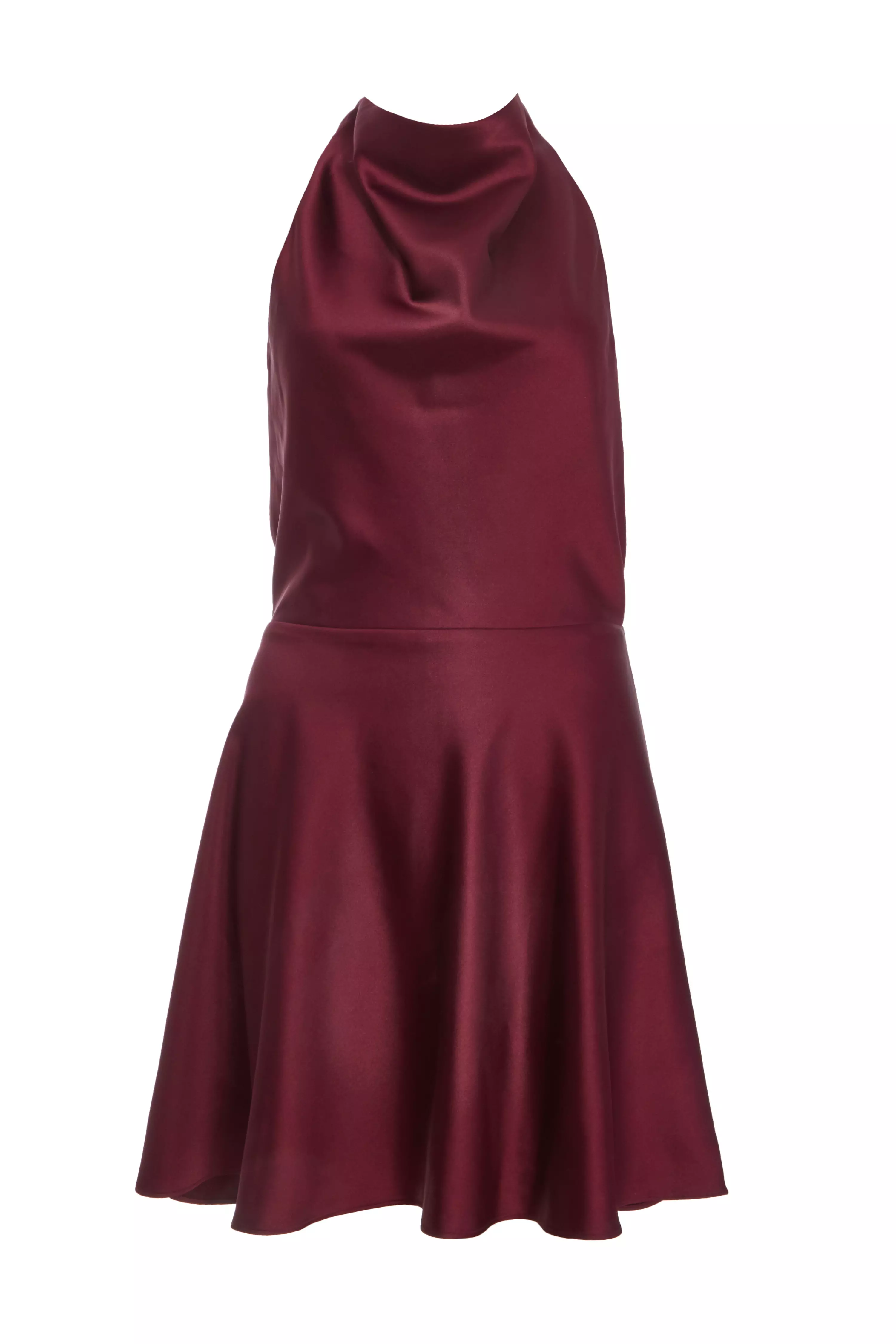 Dark Red Satin Mini Skater Dress