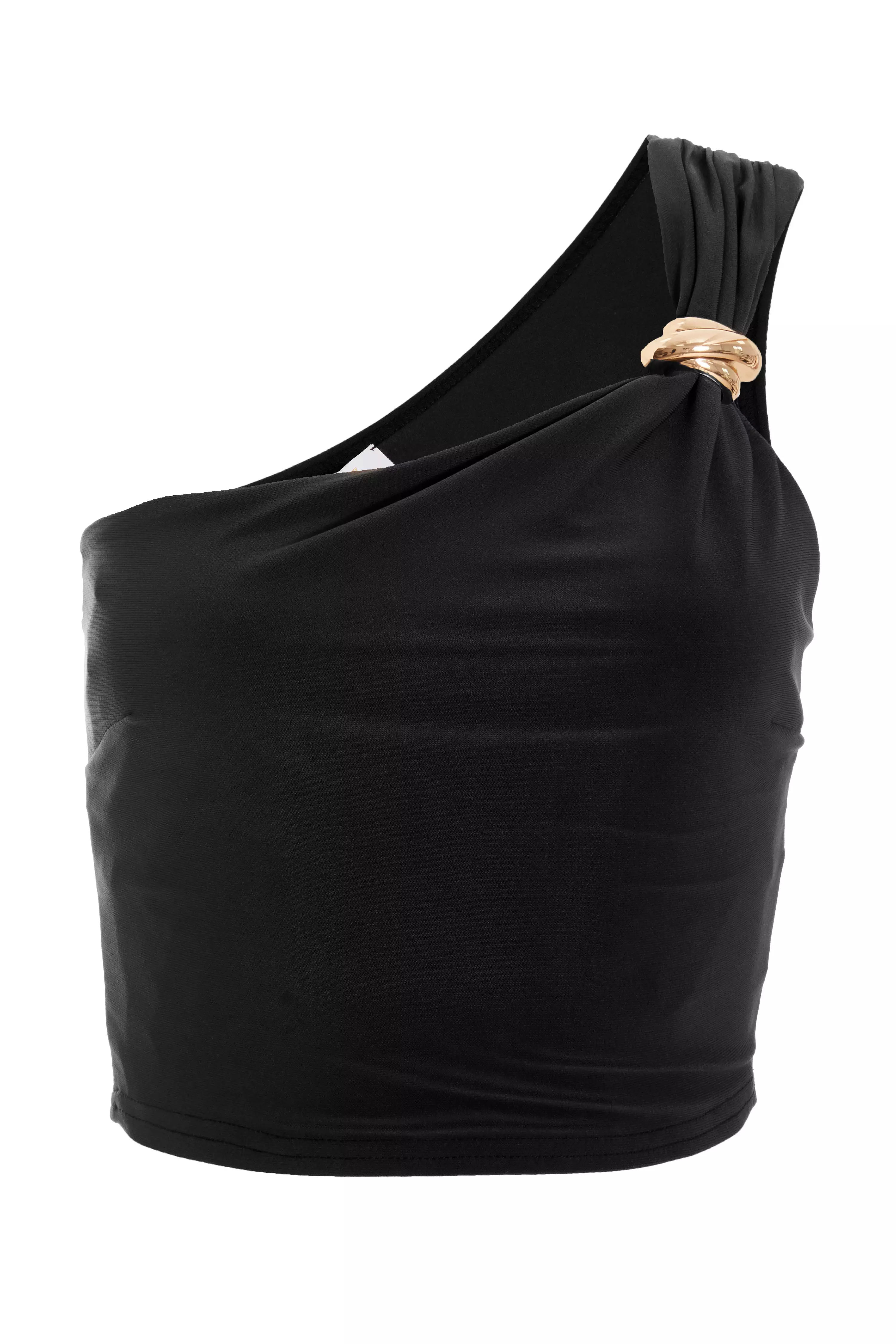 Black One Shoulder Crop Top