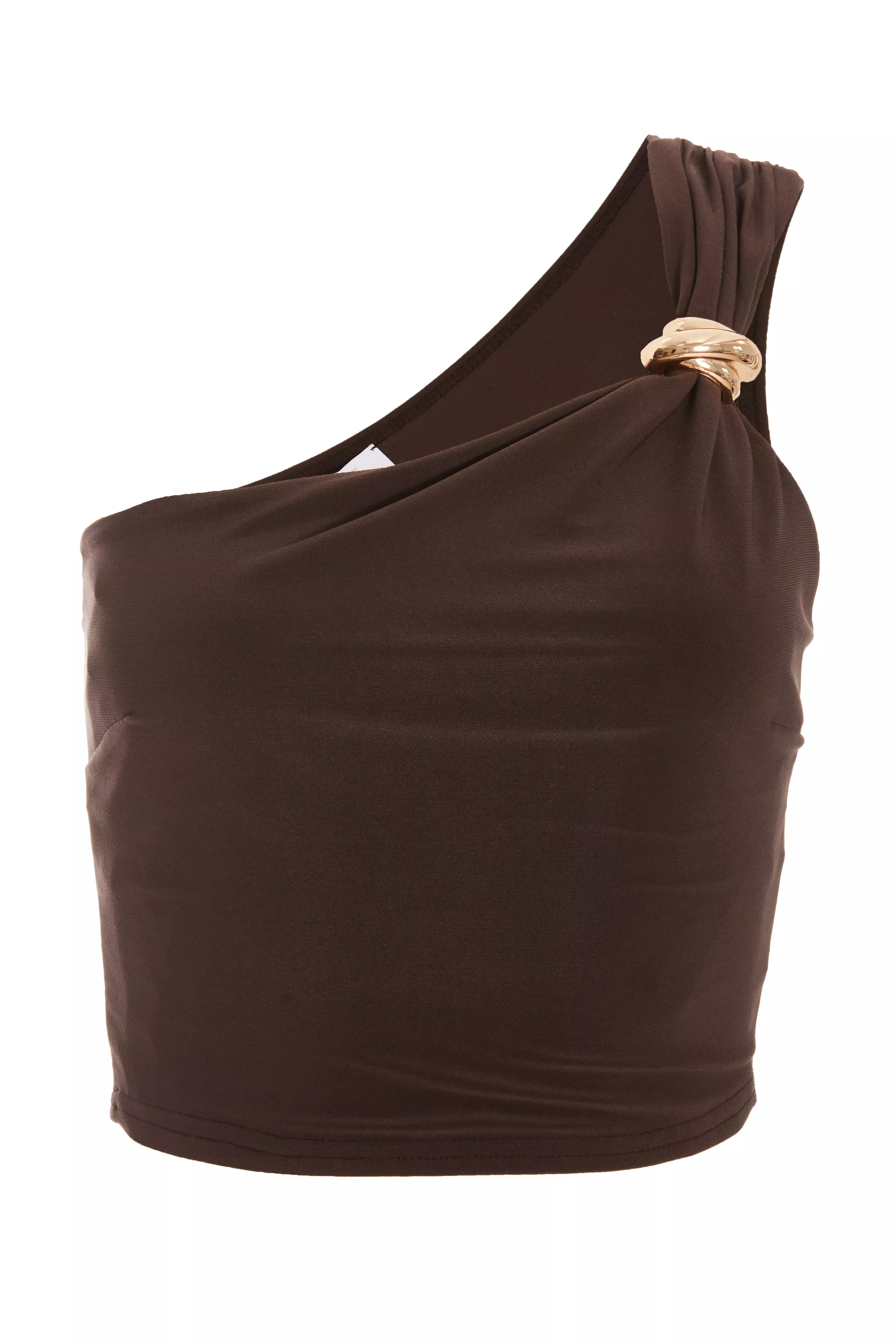 Brown One Shoulder Crop Top