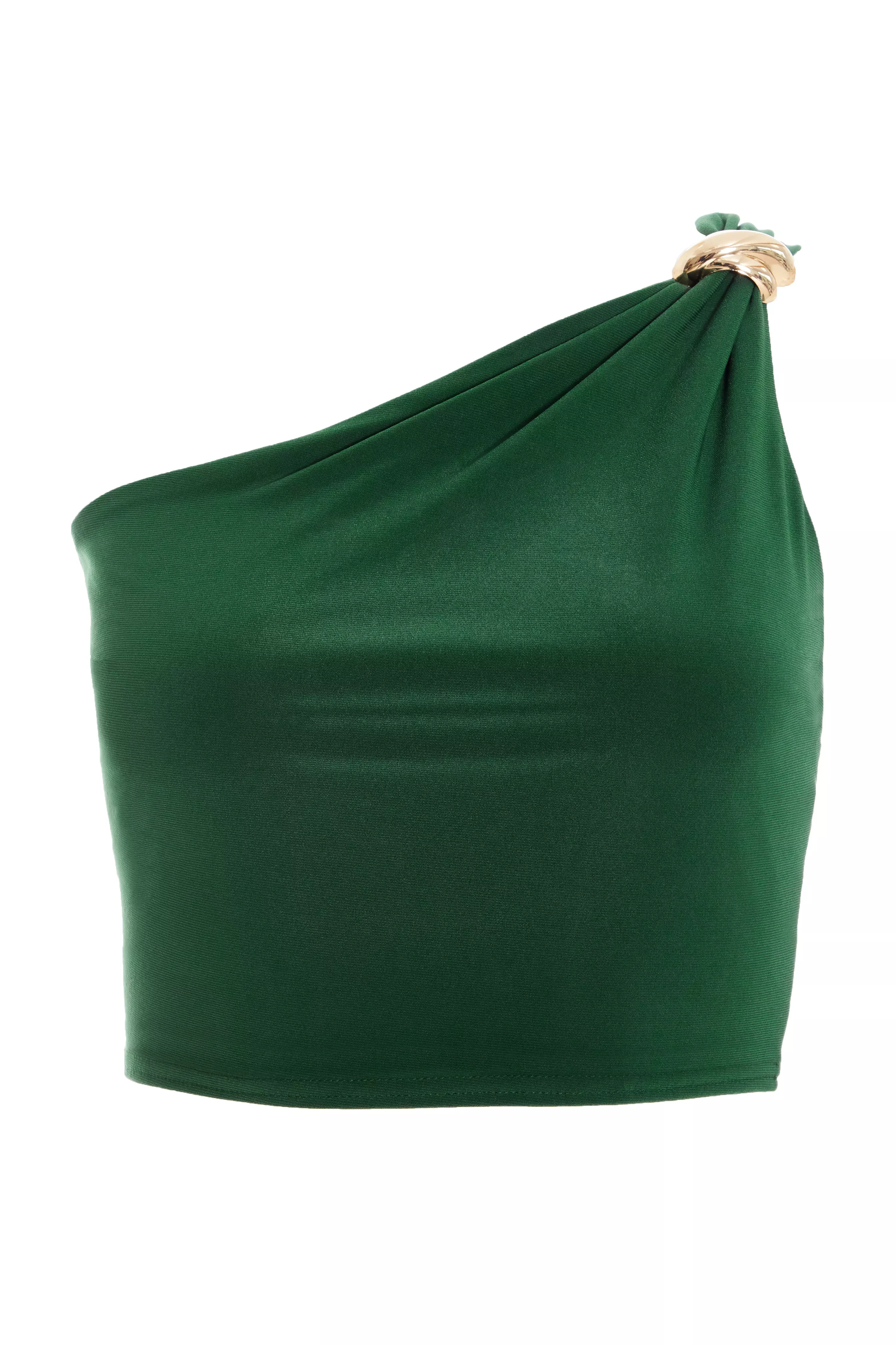 Bottle Green One Shoulder Crop Top