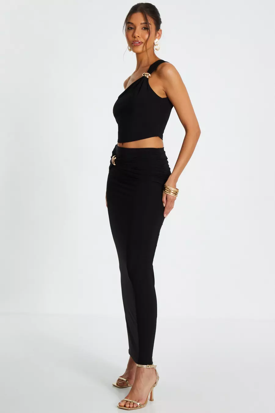 Black flowy skirt yoga pants best sale