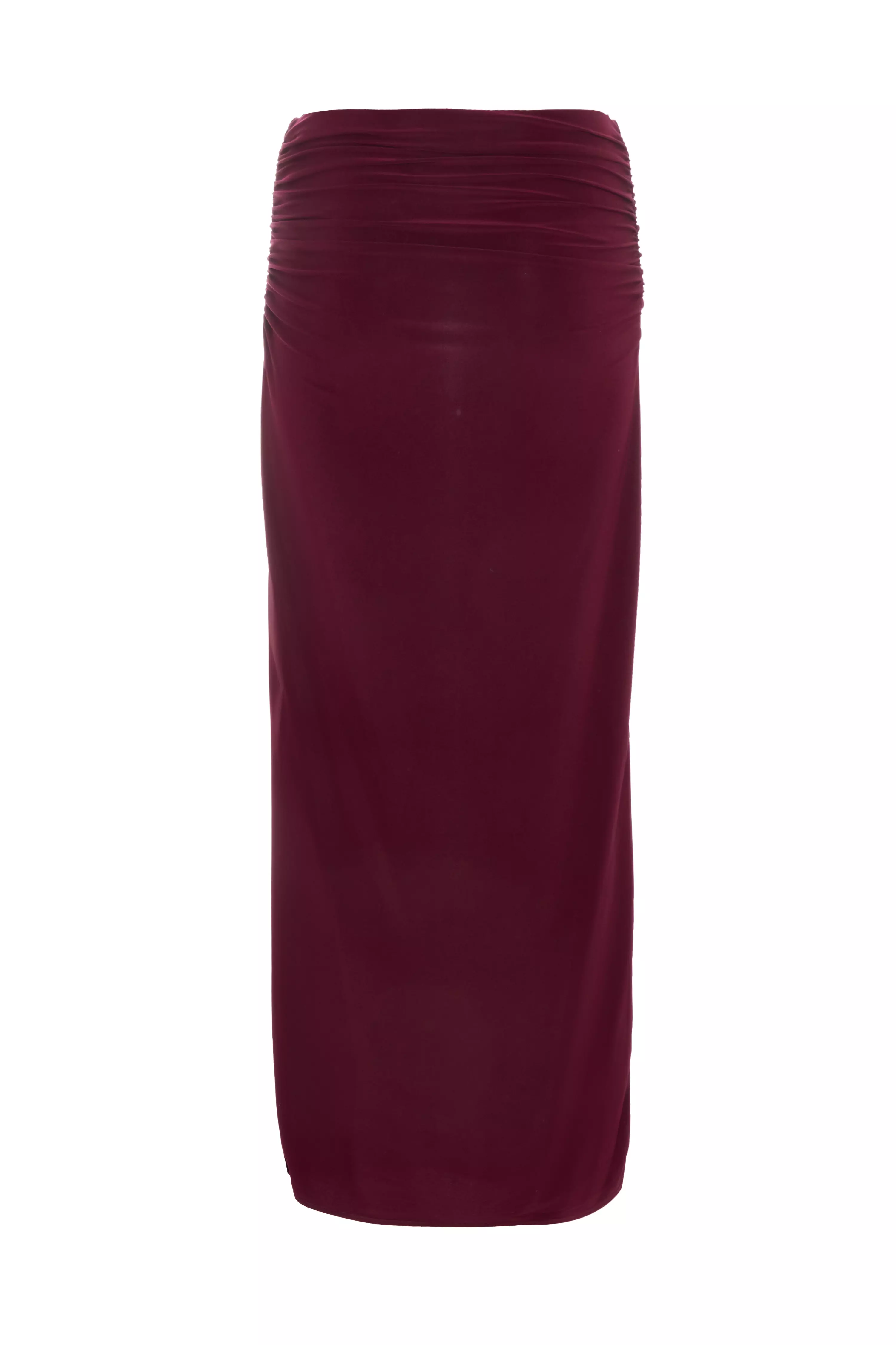 Dark Red Buckle Detail Maxi Skirt 