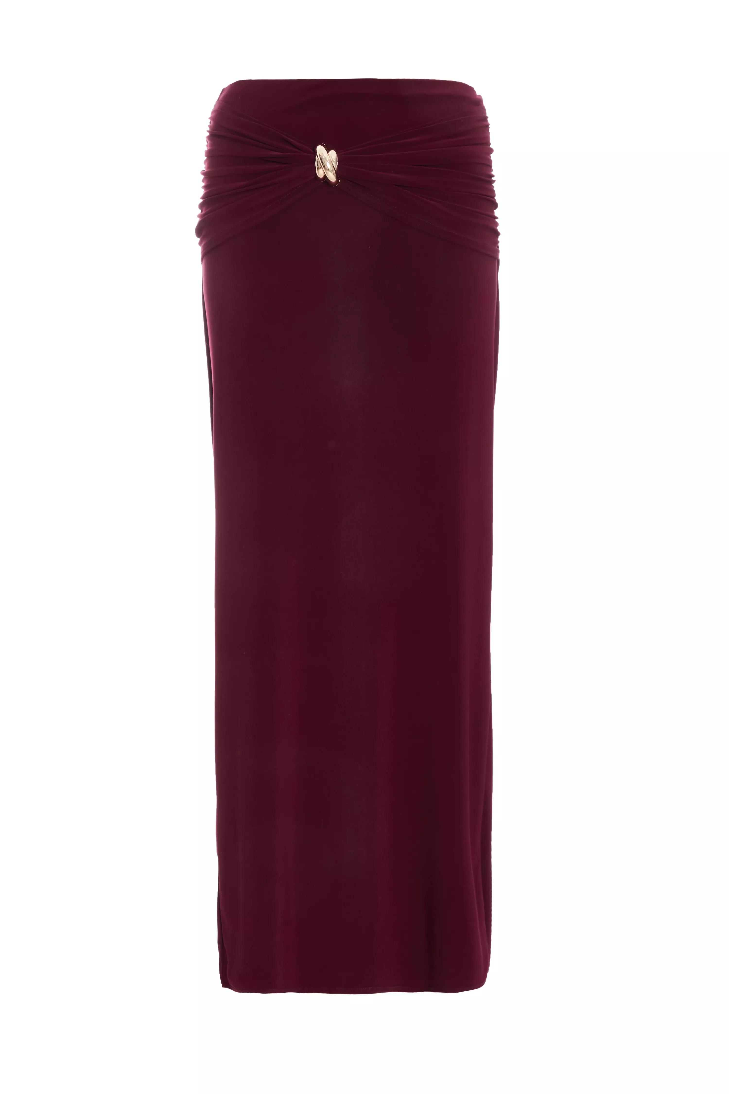 Dark Red Buckle Detail Maxi Skirt 