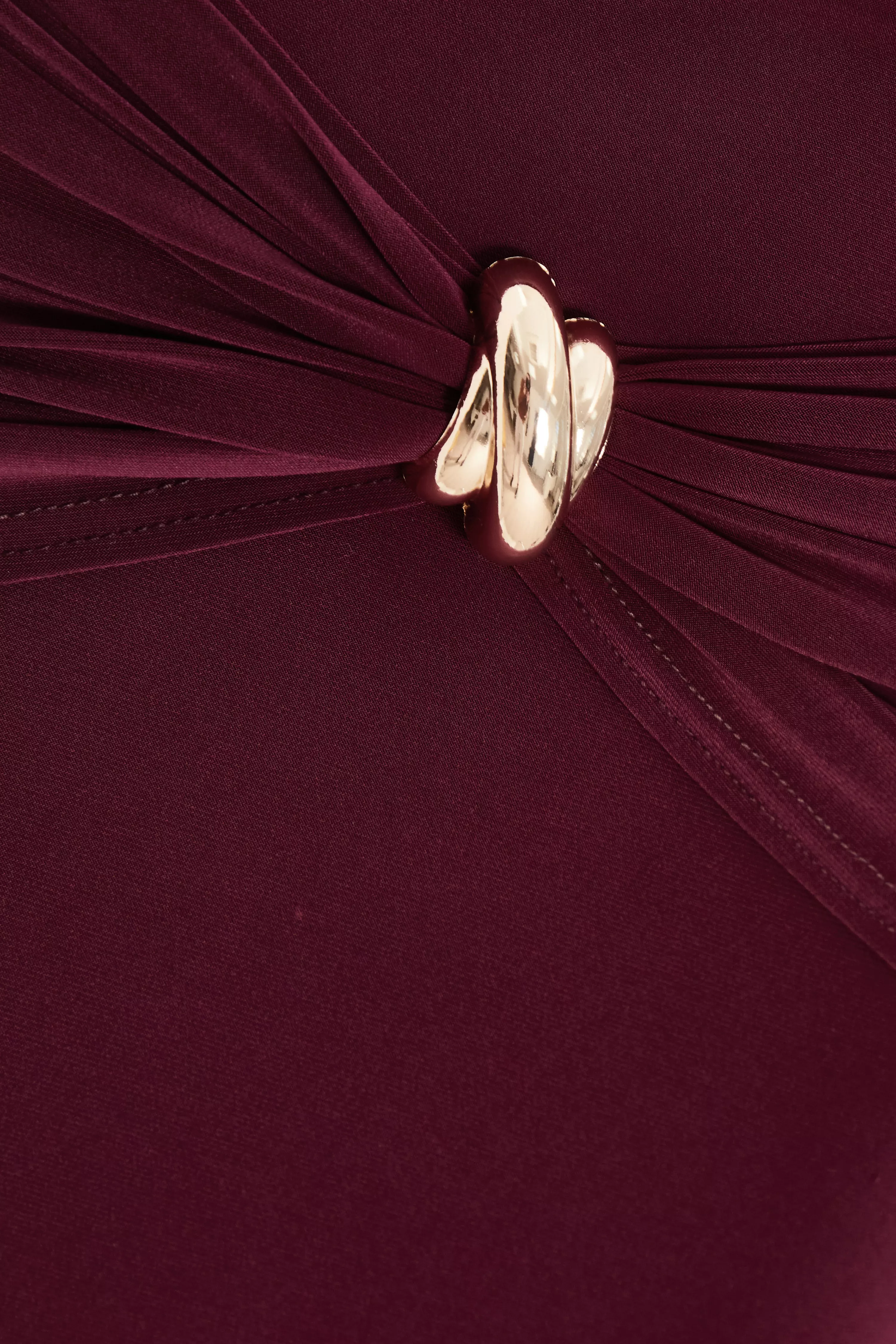 Dark Red Buckle Detail Maxi Skirt 