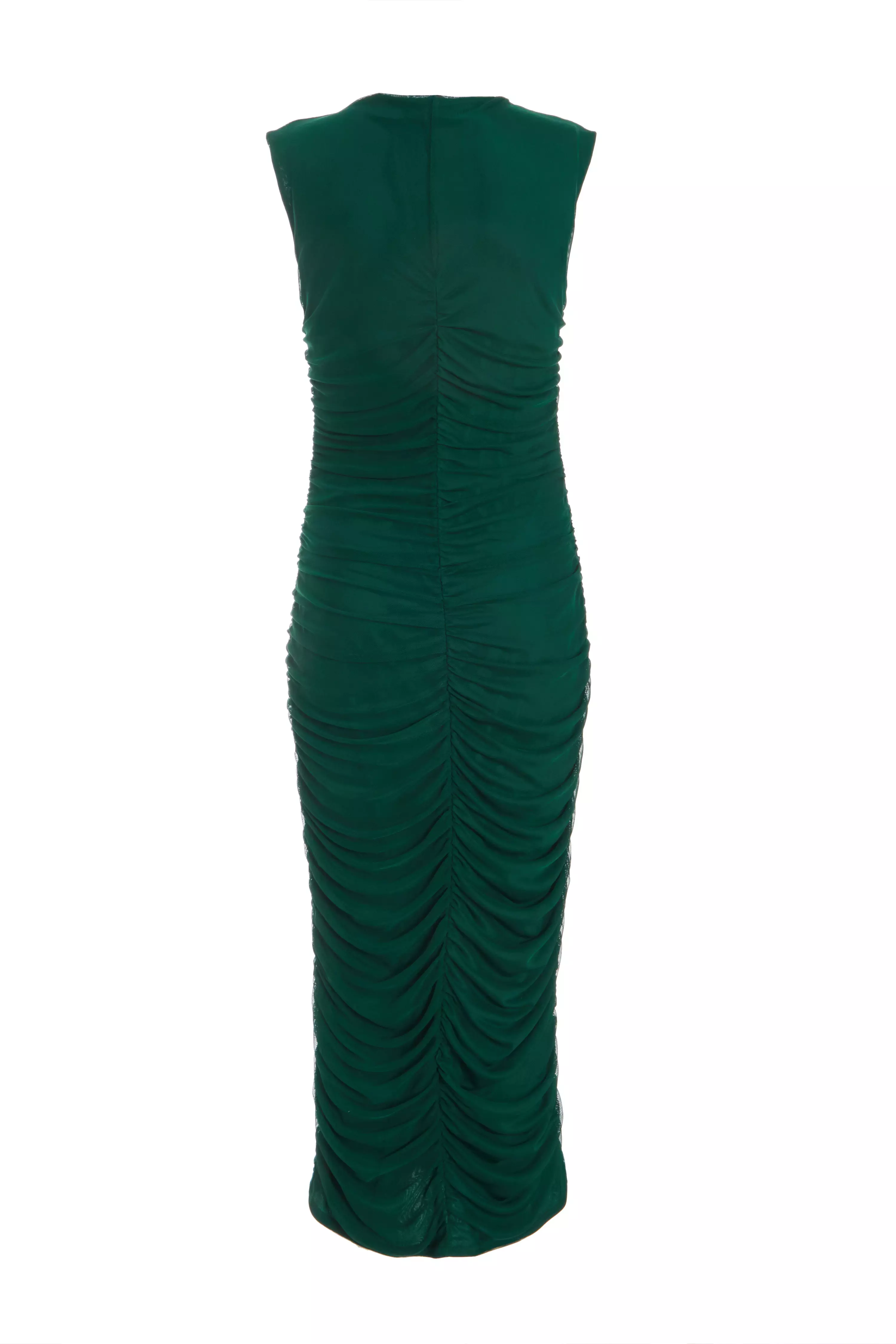 Bottle Green Ruched Front Midaxi Dress