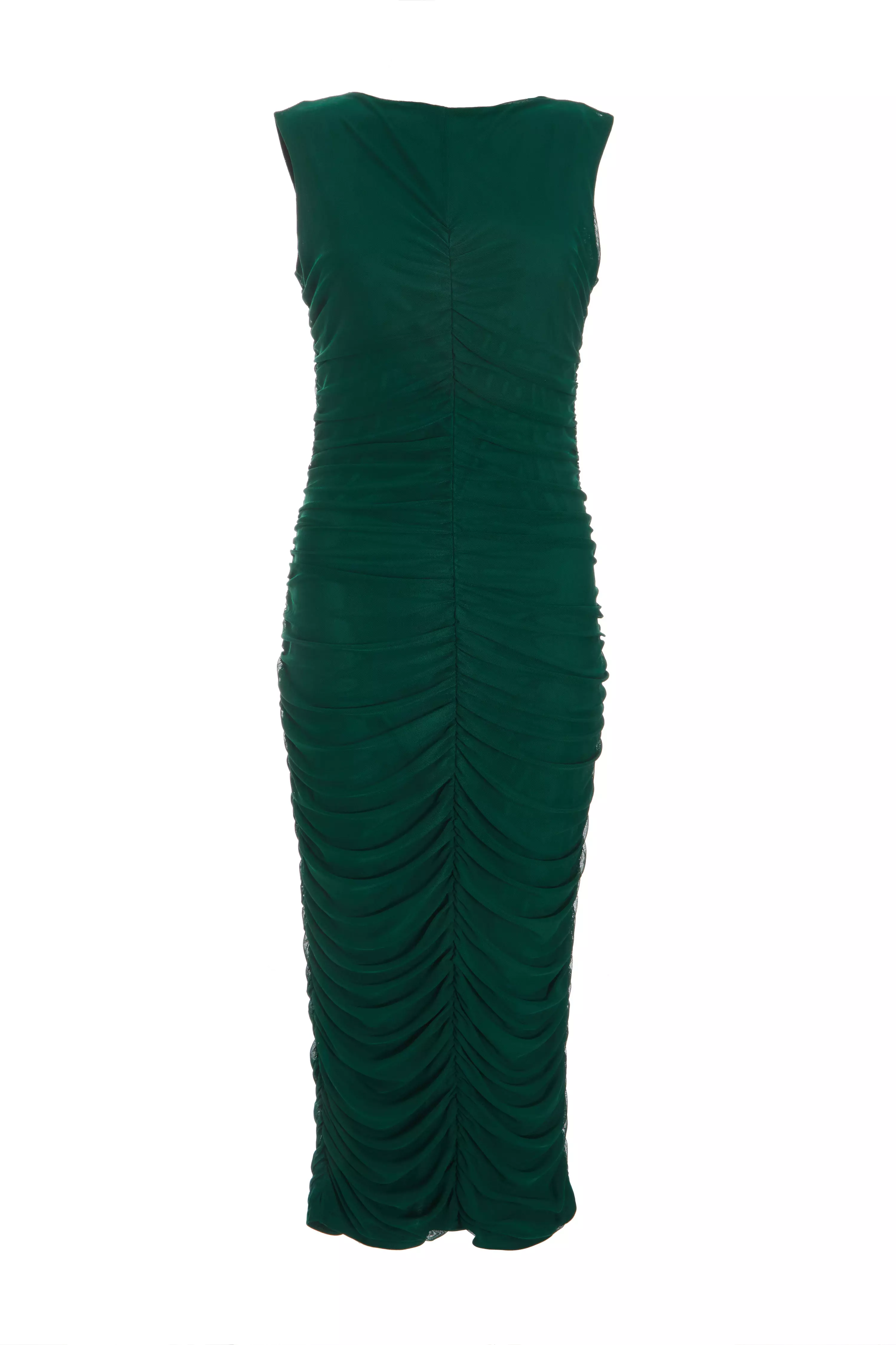 Bottle Green Ruched Front Midaxi Dress