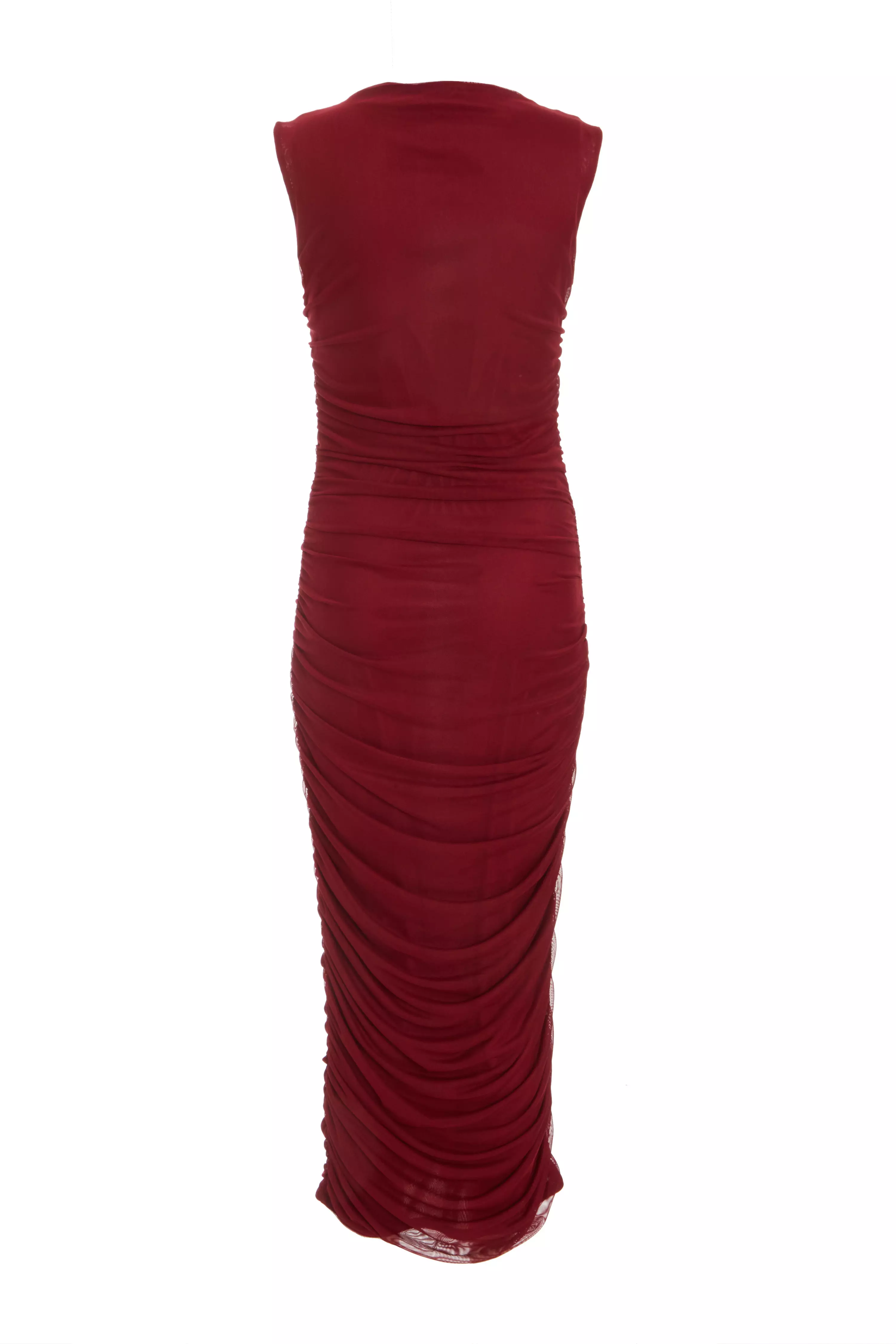 Dark Red Ruched Front Midaxi Dress