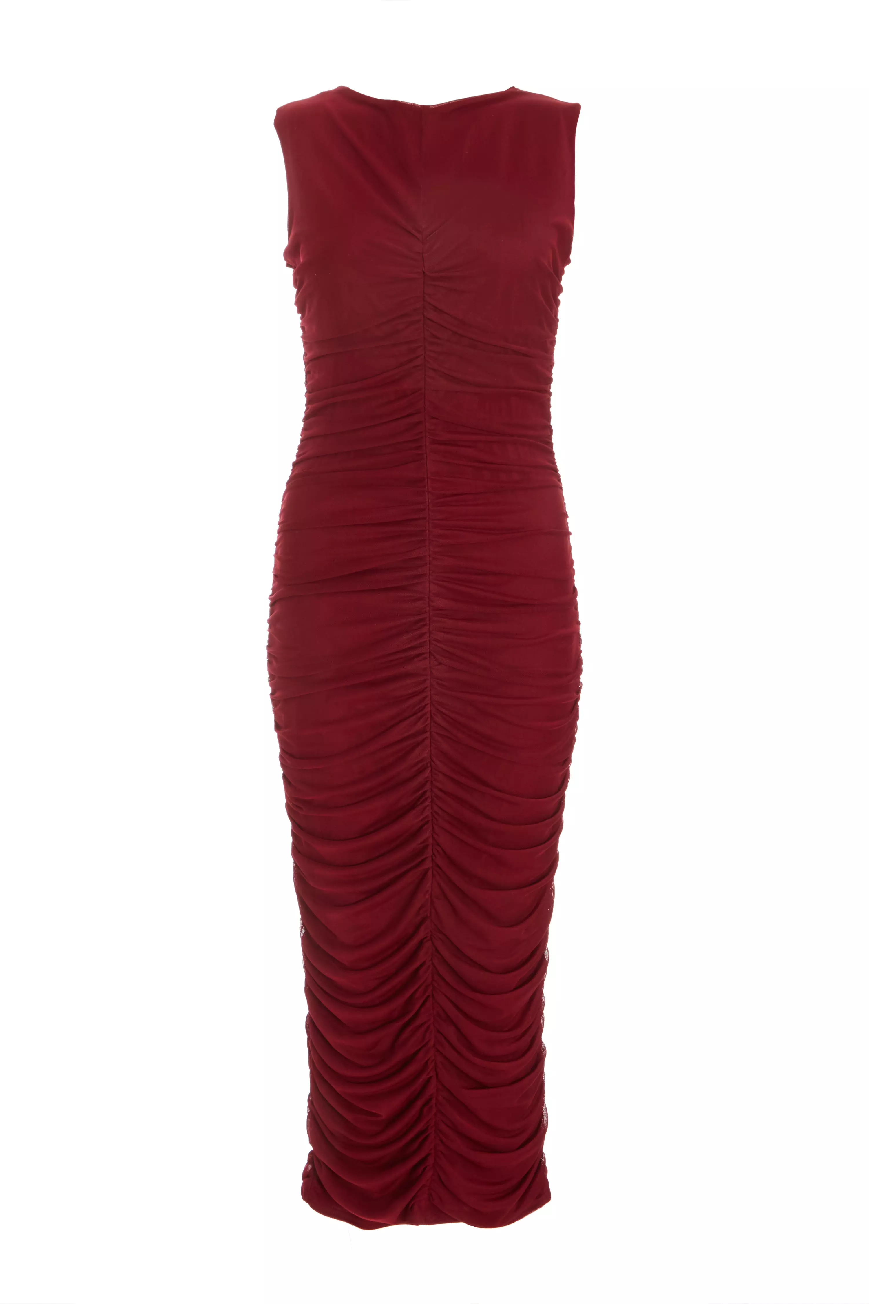 Dark Red Ruched Front Midaxi Dress