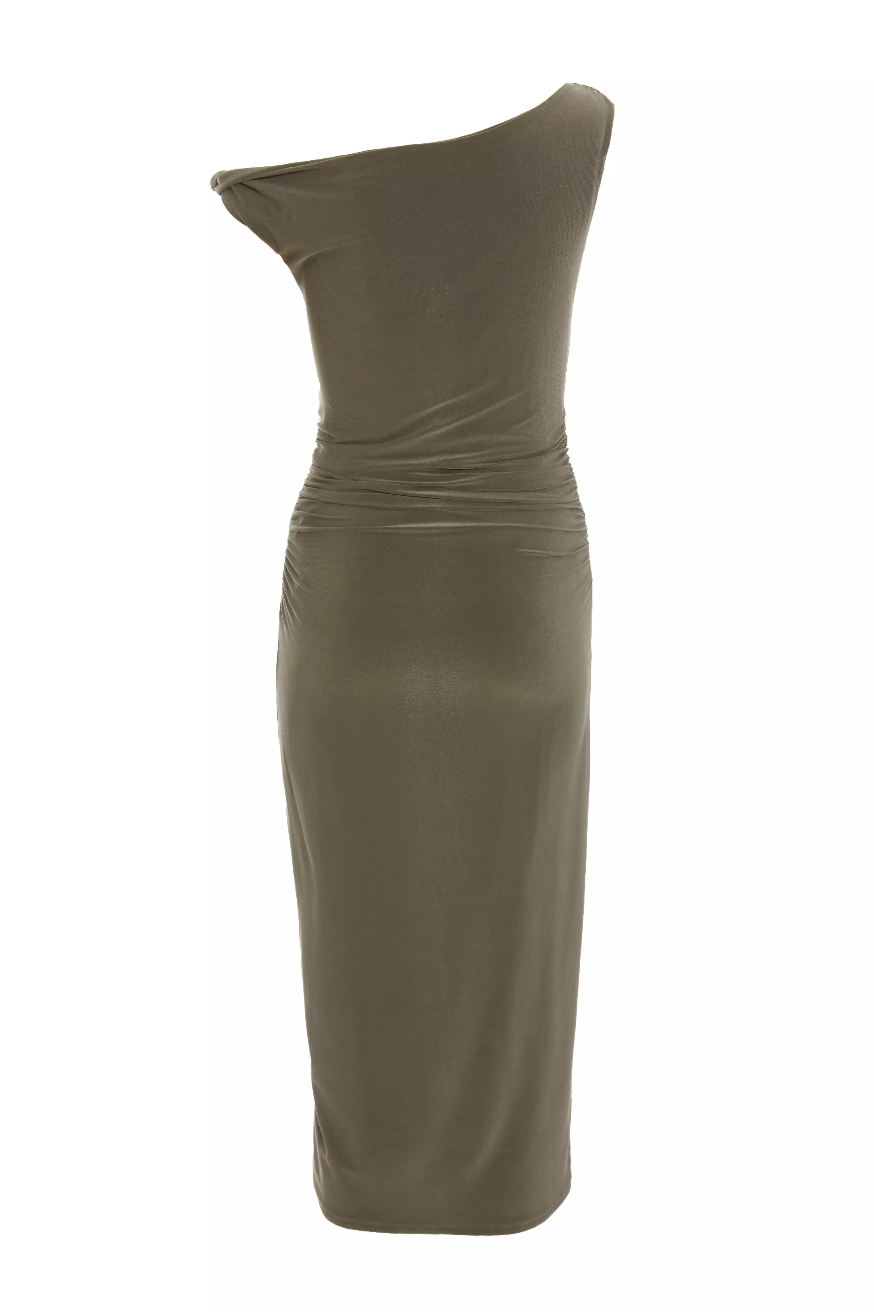 Khaki Twist Strap Bodycon Midi Dress