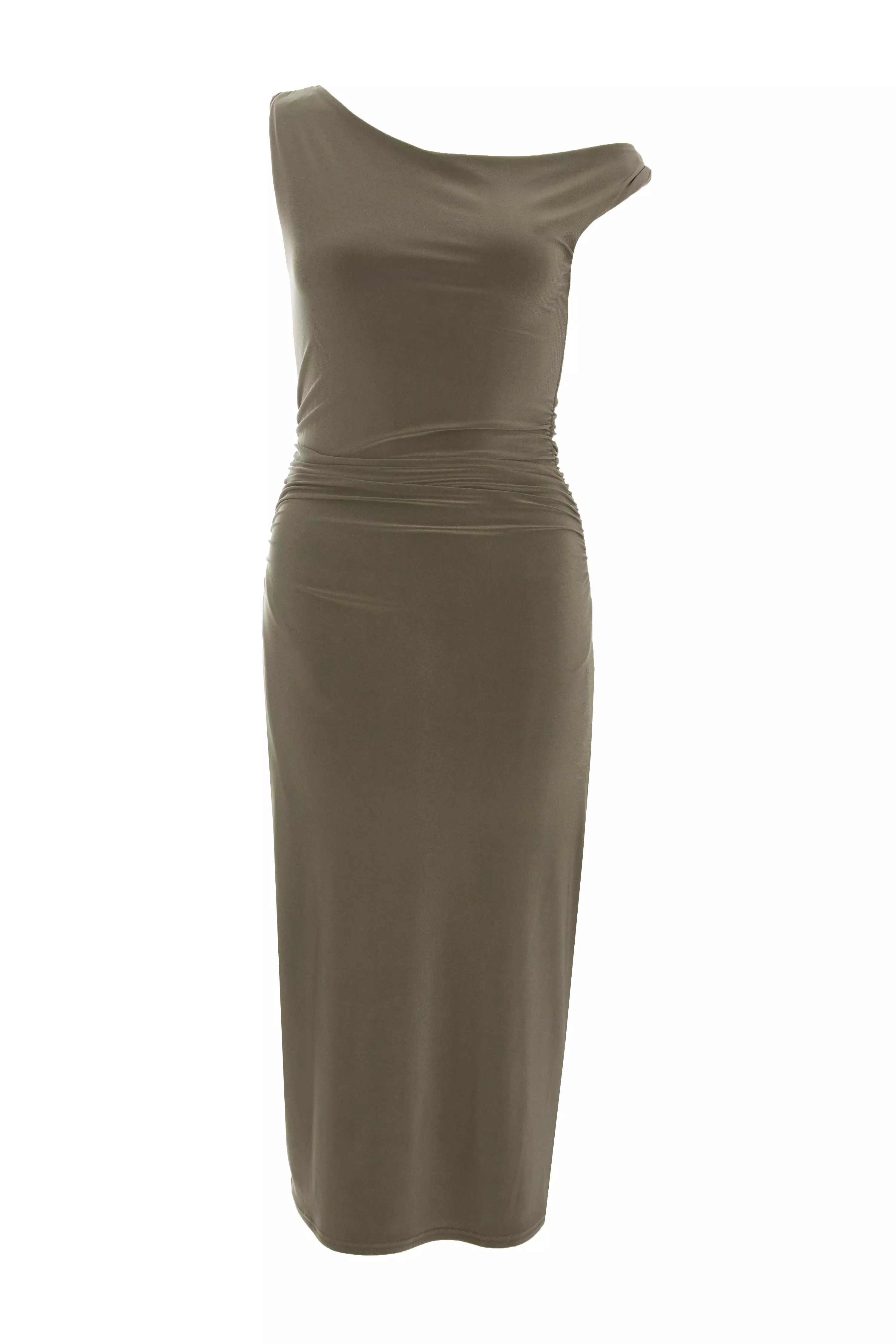 Khaki Twist Strap Bodycon Midi Dress