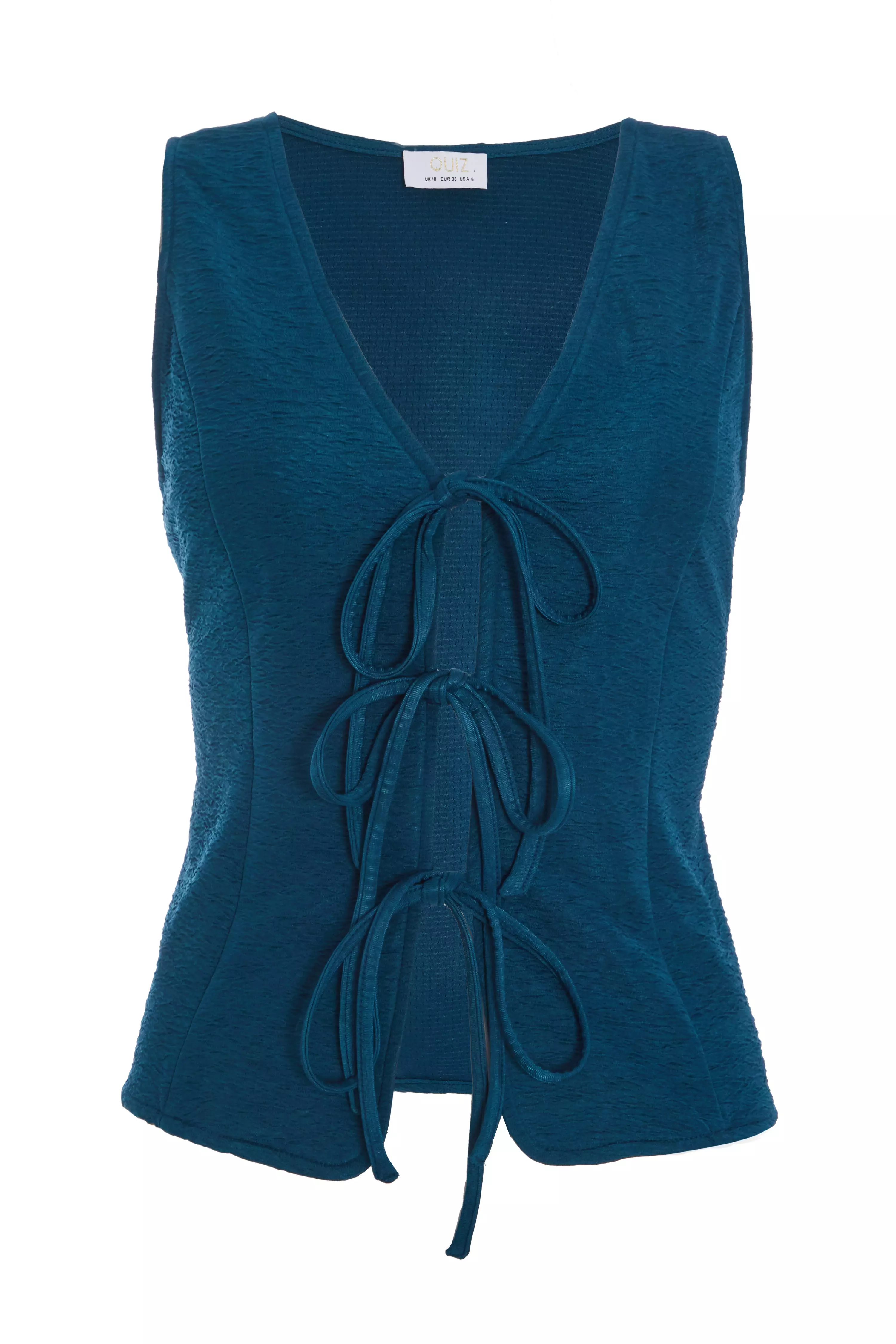 Teal Tie Up Sleeveless Top