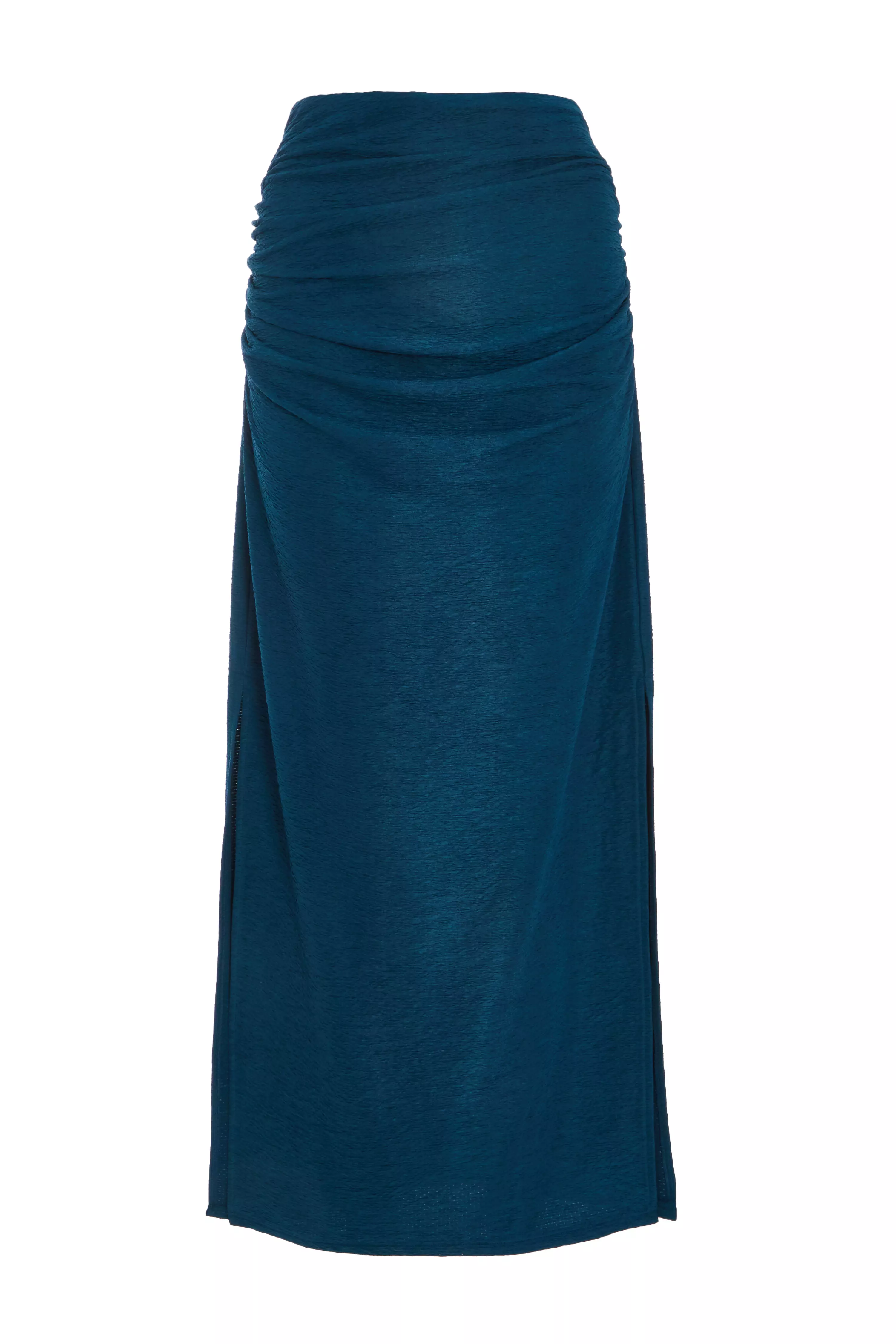 Teal Ruched Midaxi Skirt 