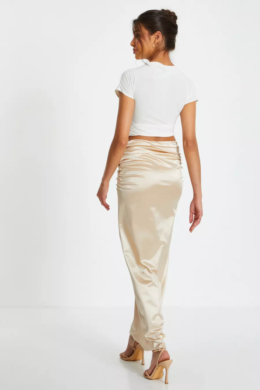 Champagne Satin Maxi Skirt QUIZ Clothing