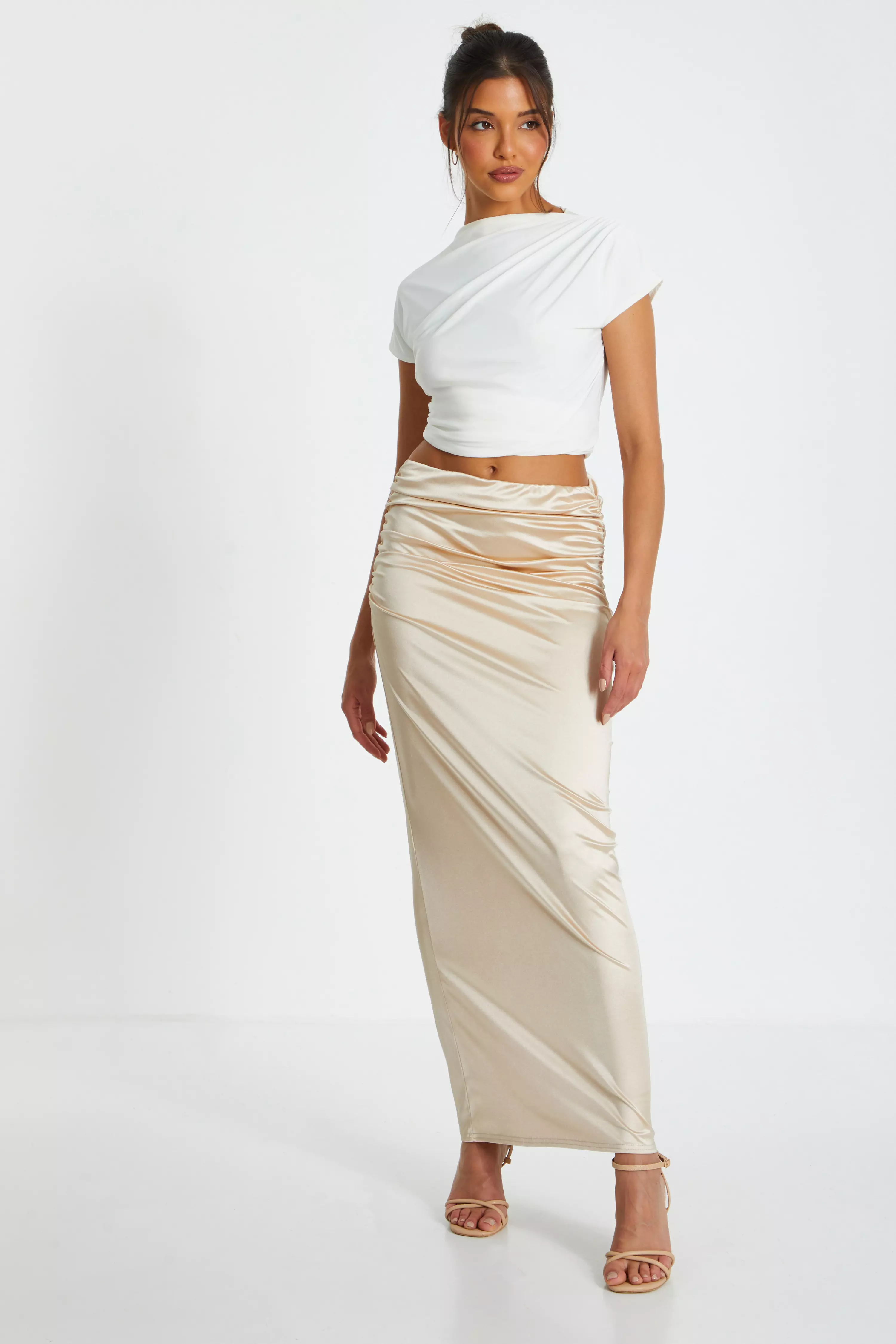 Champagne Satin Maxi Skirt