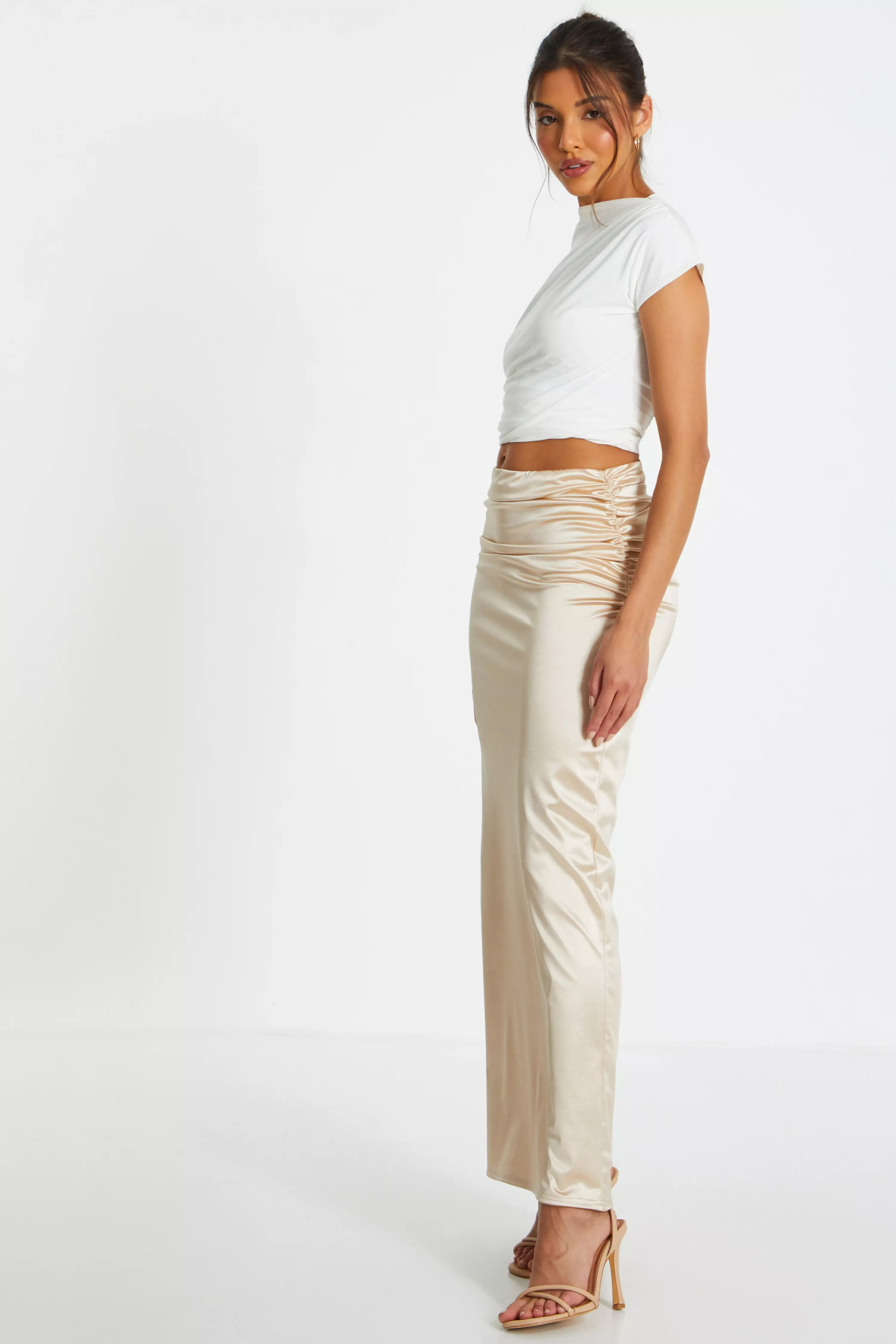 Champagne Satin Maxi Skirt