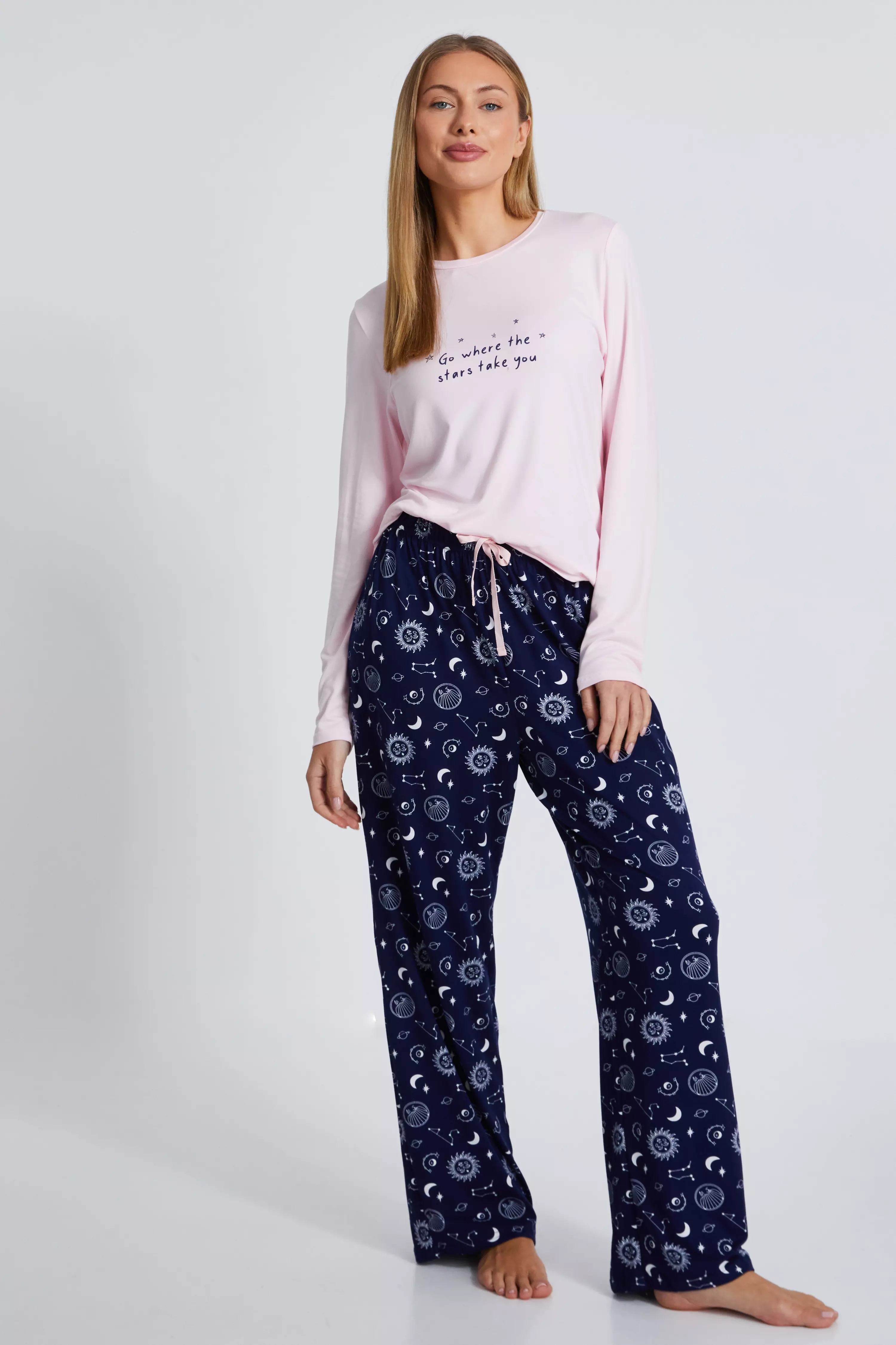 Pink Star Print Long Pyjama Set