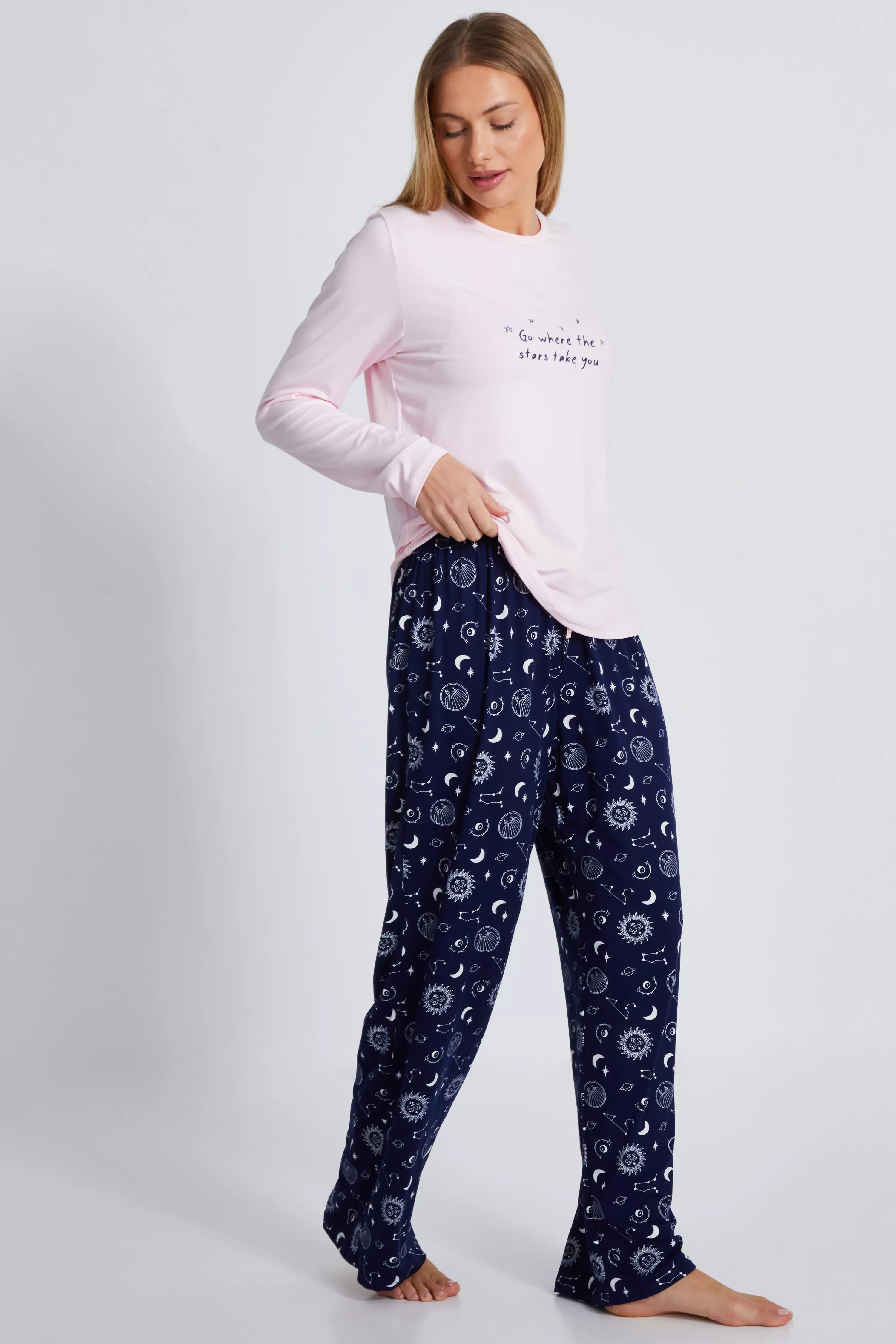 Pink Star Print Long Pyjama Set