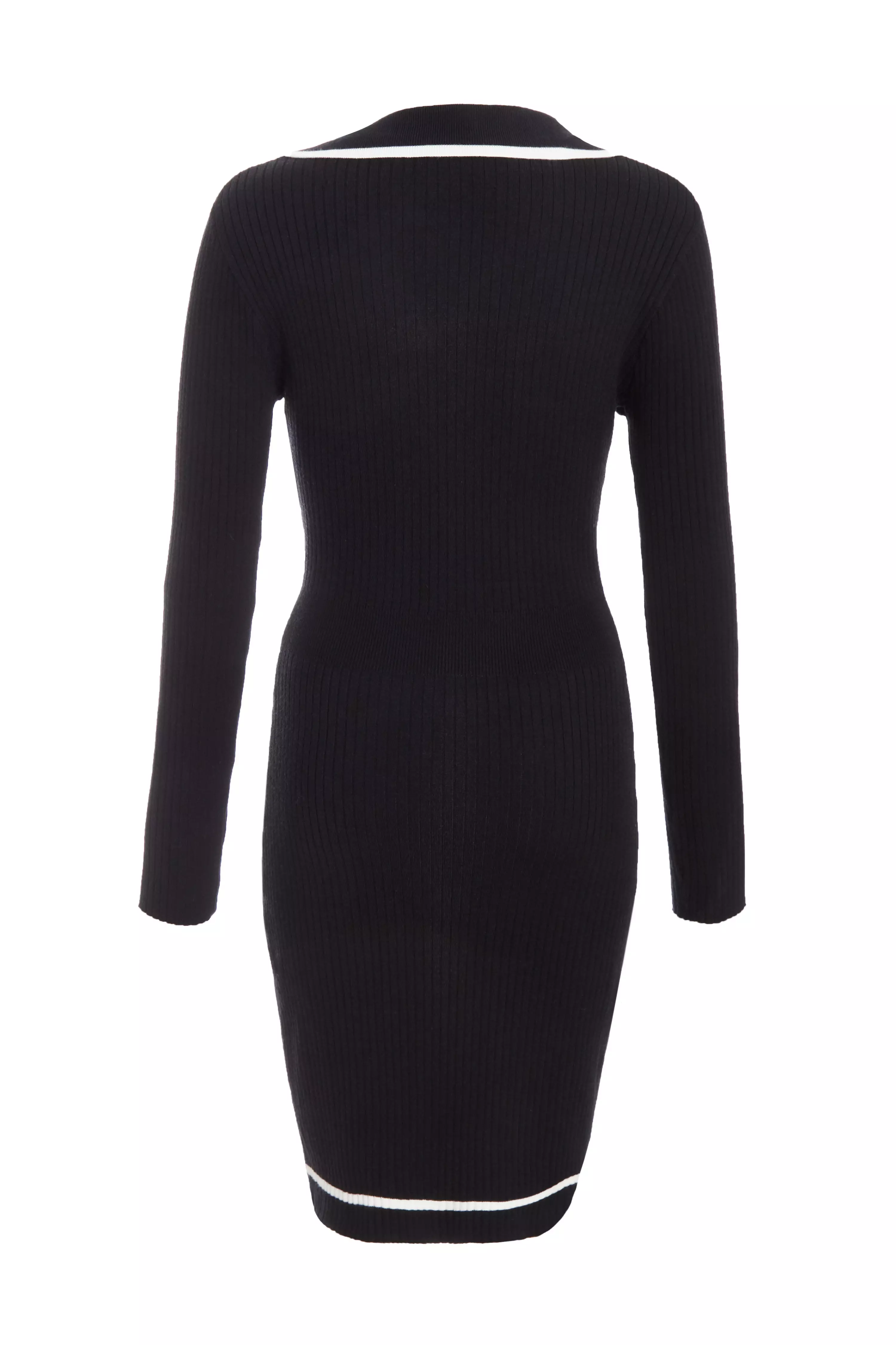 Black Knit Contrast Trim Dress