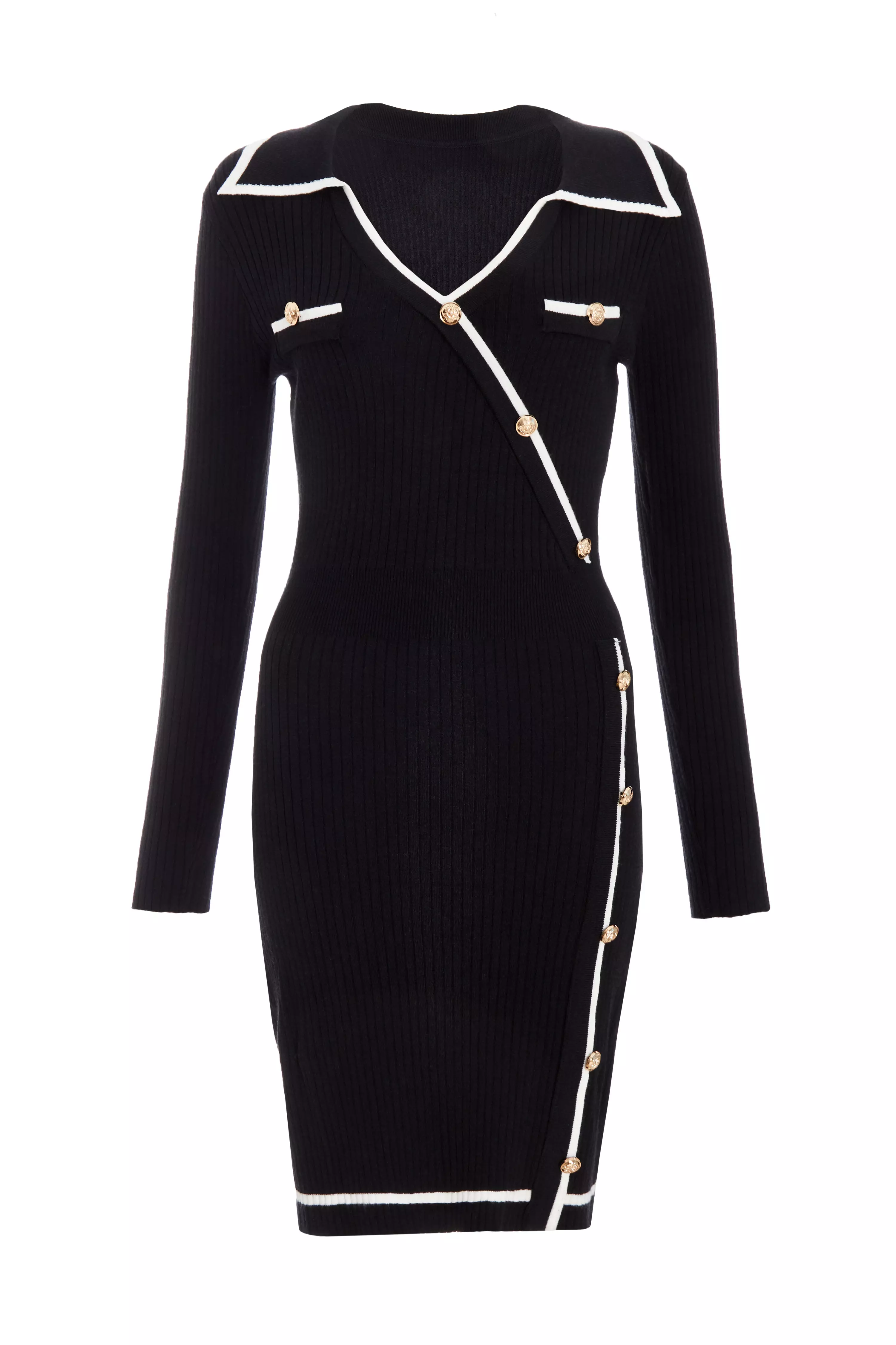 Black Knit Contrast Trim Dress