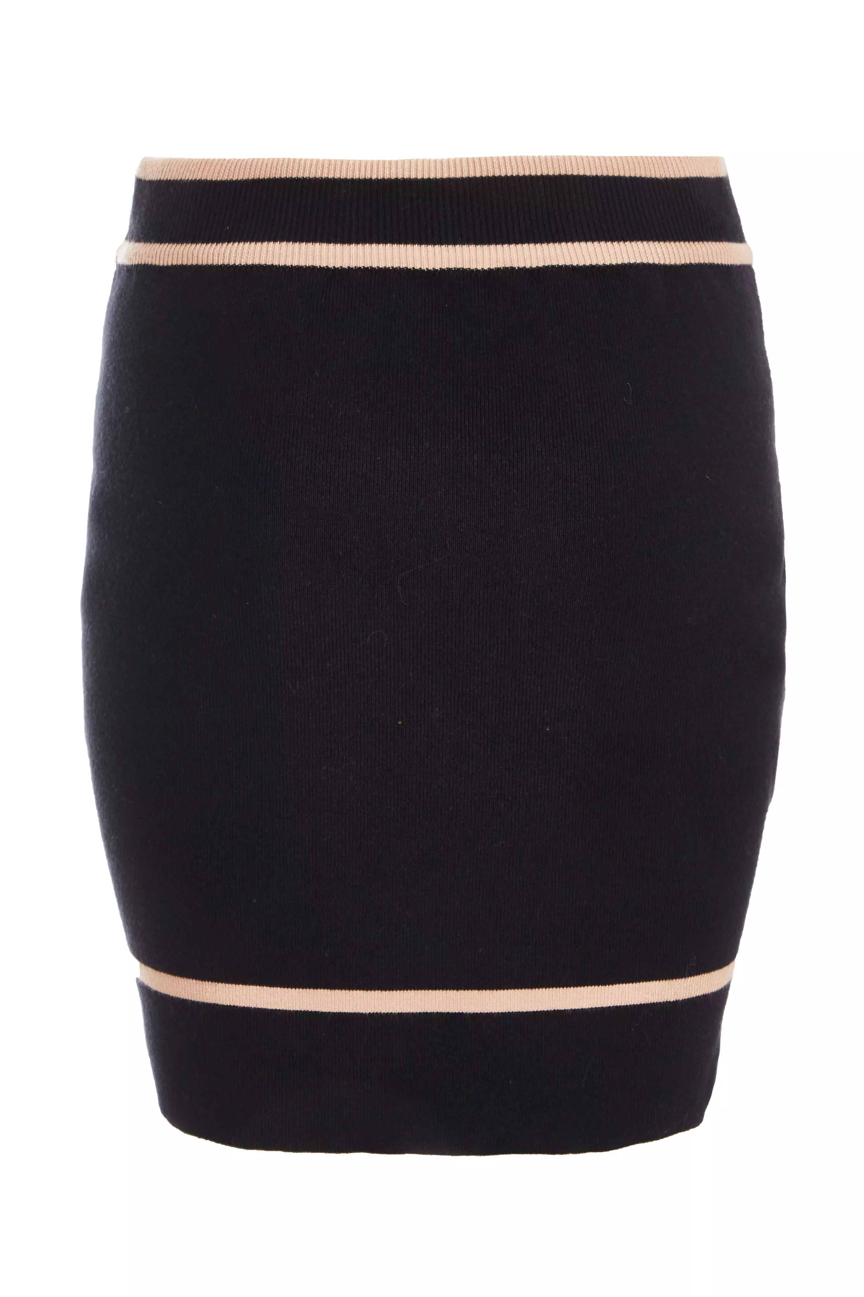 Black Knit Contrast Trim Mini Skirt