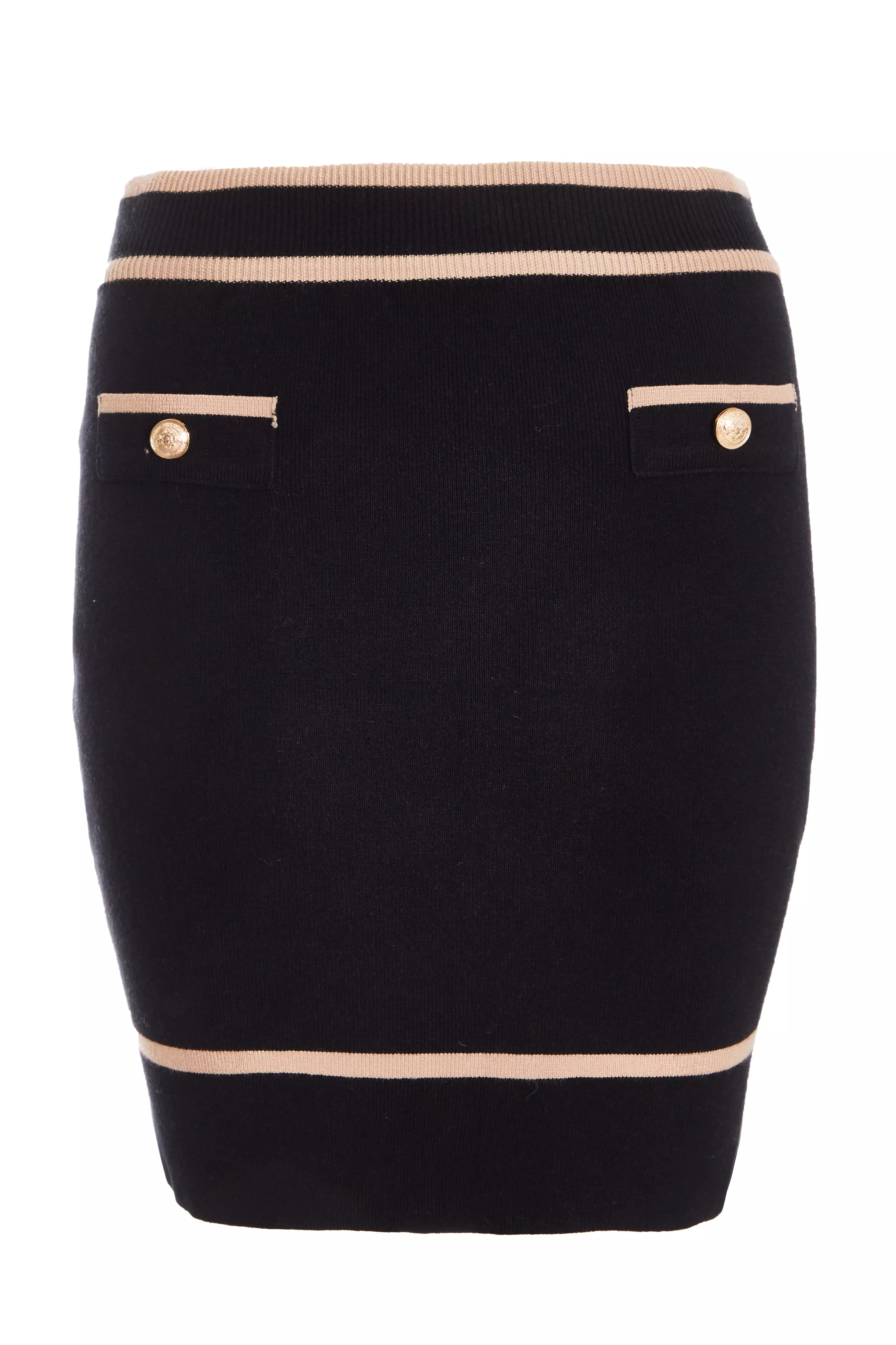 Black Knit Contrast Trim Mini Skirt